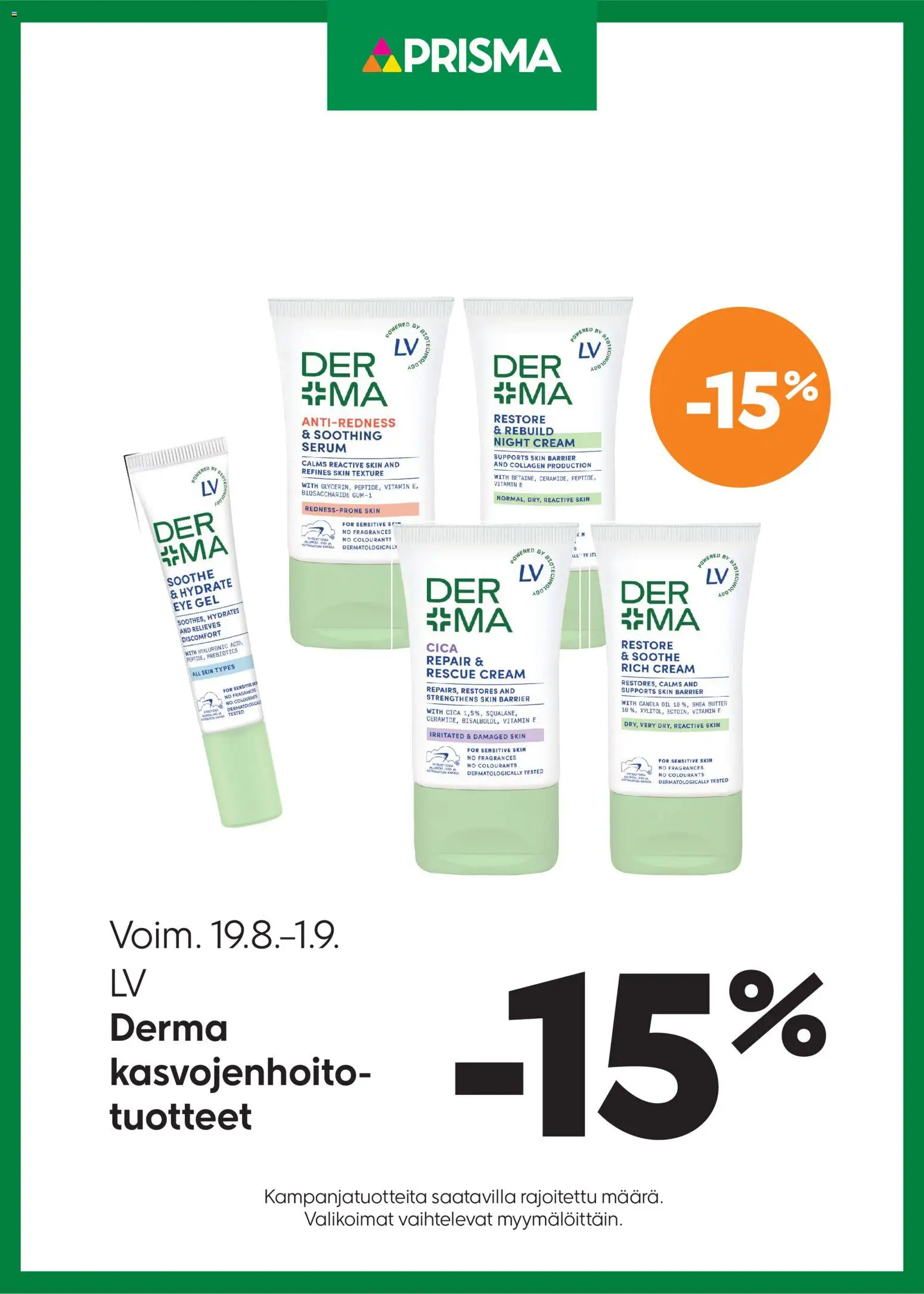 Prisma - Derma kasvojenhoitotuotteet – voimassa 19/08/2026 alkaen | Sivu: 1