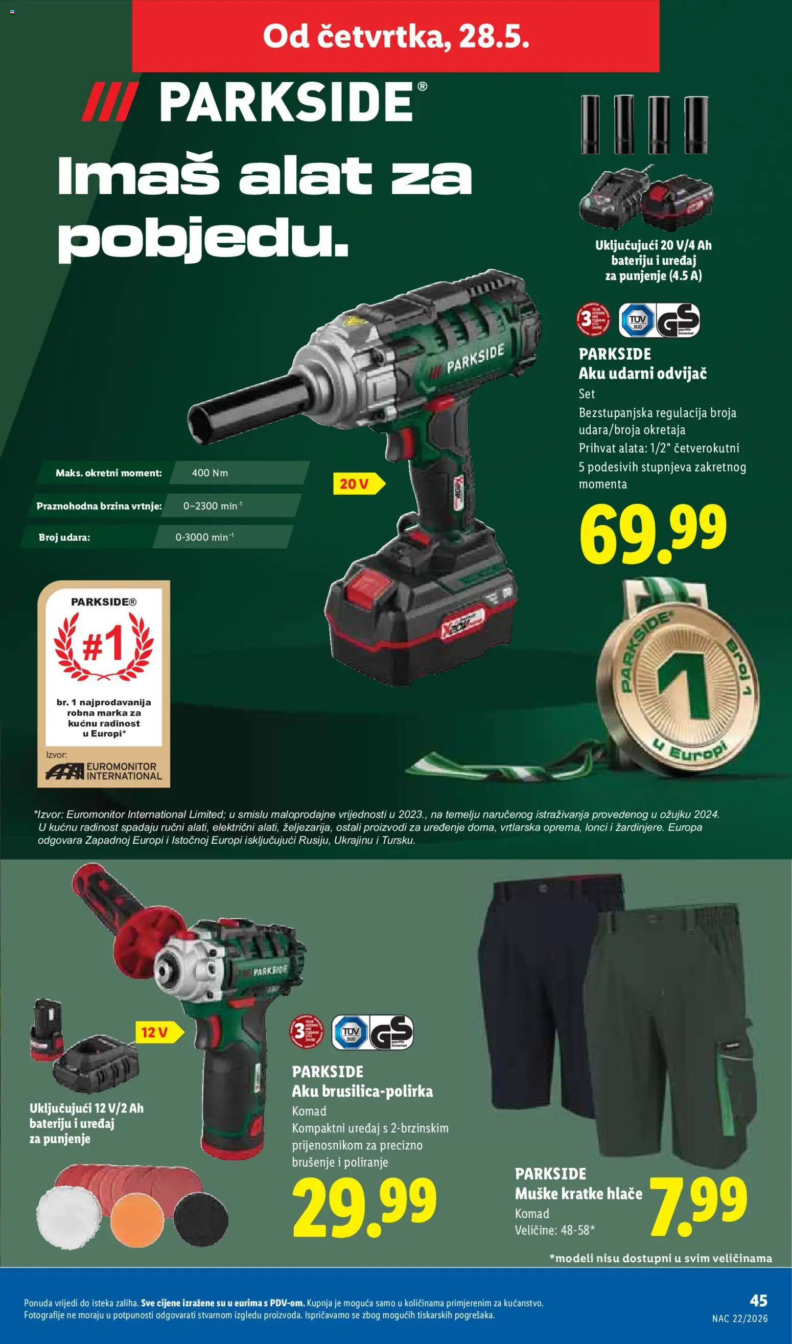 Lidl katalog | vrijedi od 25.05.2026 | Stranica: 45 | Proizvodi: Hlače, Kratke hlače, Alat, Parkside