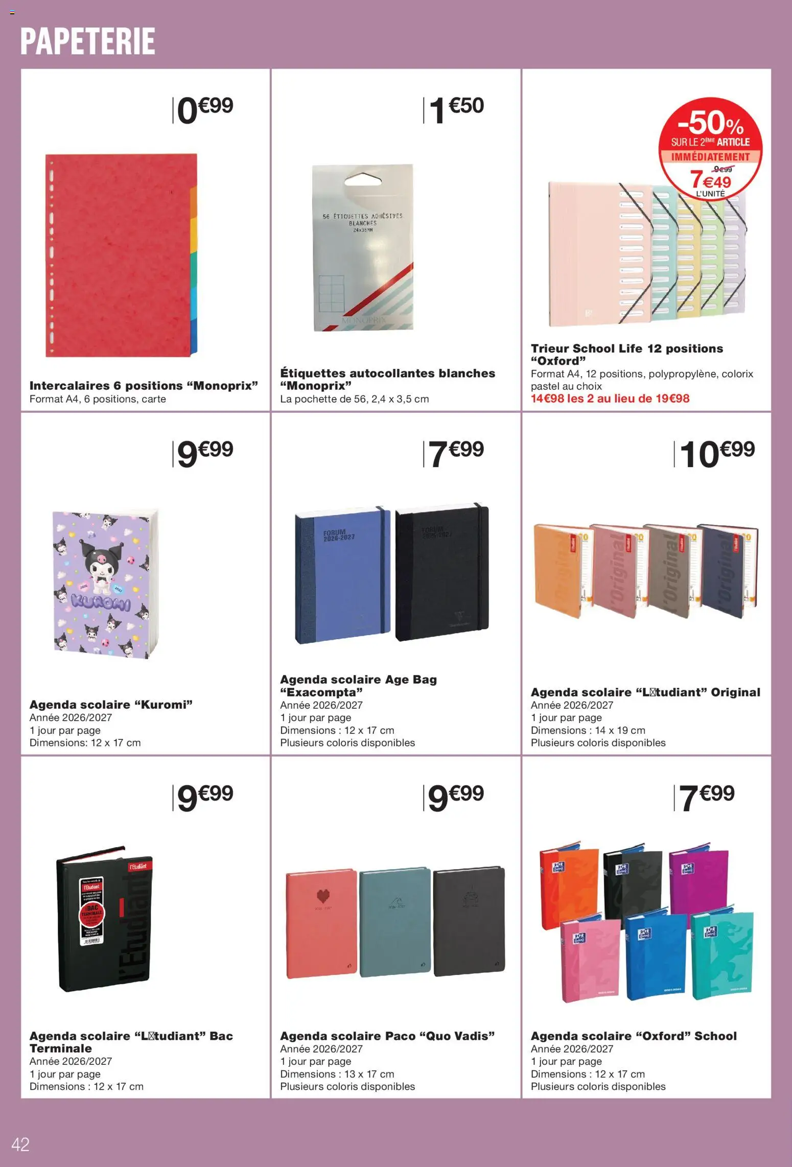 {H1} | Page: 42 | Produits: Agenda, Agenda scolaire