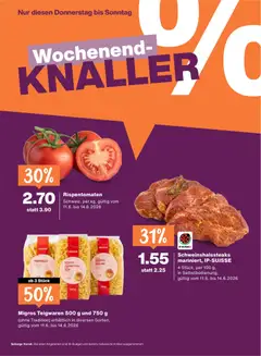Migros Teigwaren 500 g und 750 g, (ohne Tradition) erhältlich in diversen Sorten, gültig vom 11.6. bis 14.6.2026 ab 11.06.2026 gültig | Seite: 24 | Produkte: Teigwaren, Pasta