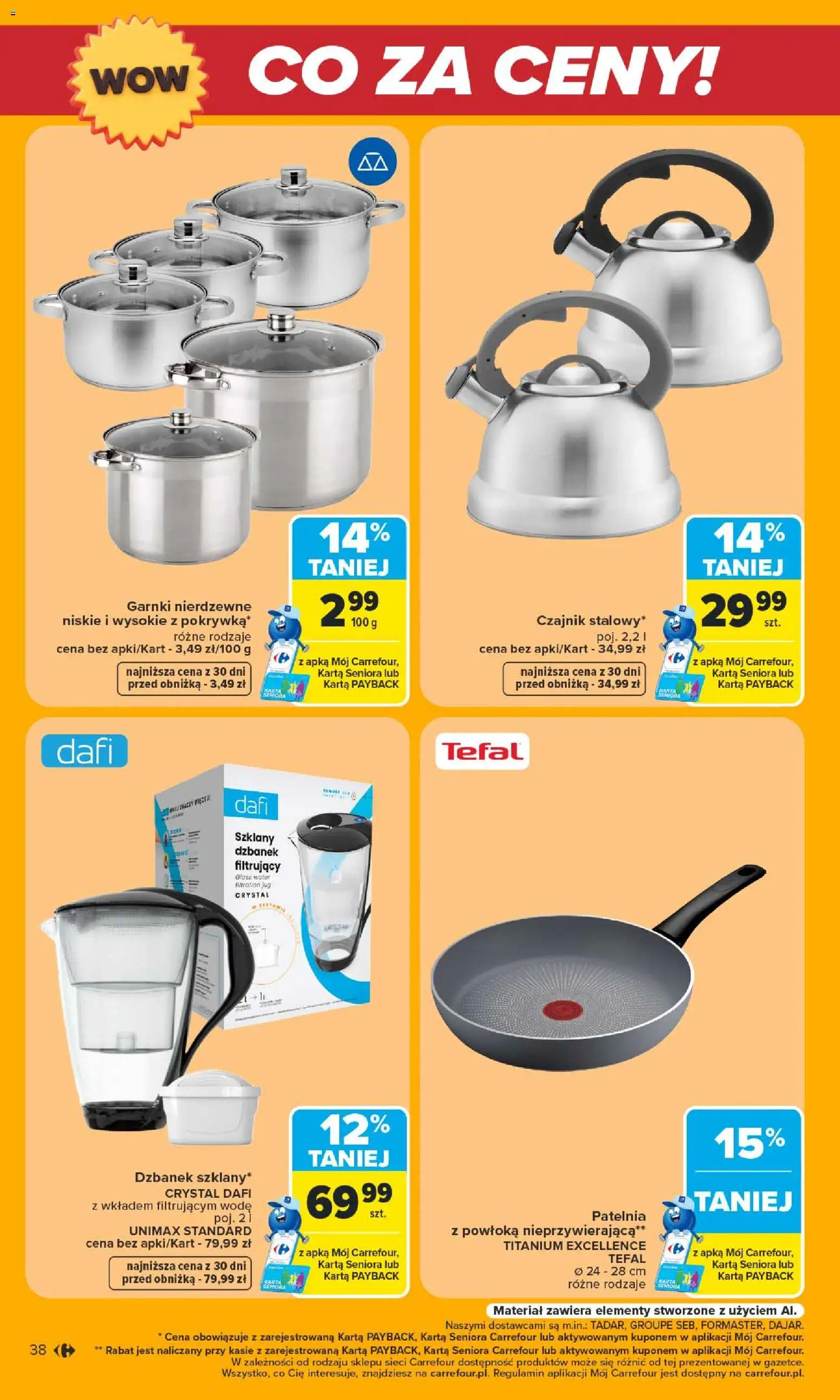 Carrefour gazetka - Warszawa od 24.08.2026 | Strona: 38 | Produkty: Dzbanek, Garnki, Patelnia, Tefal
