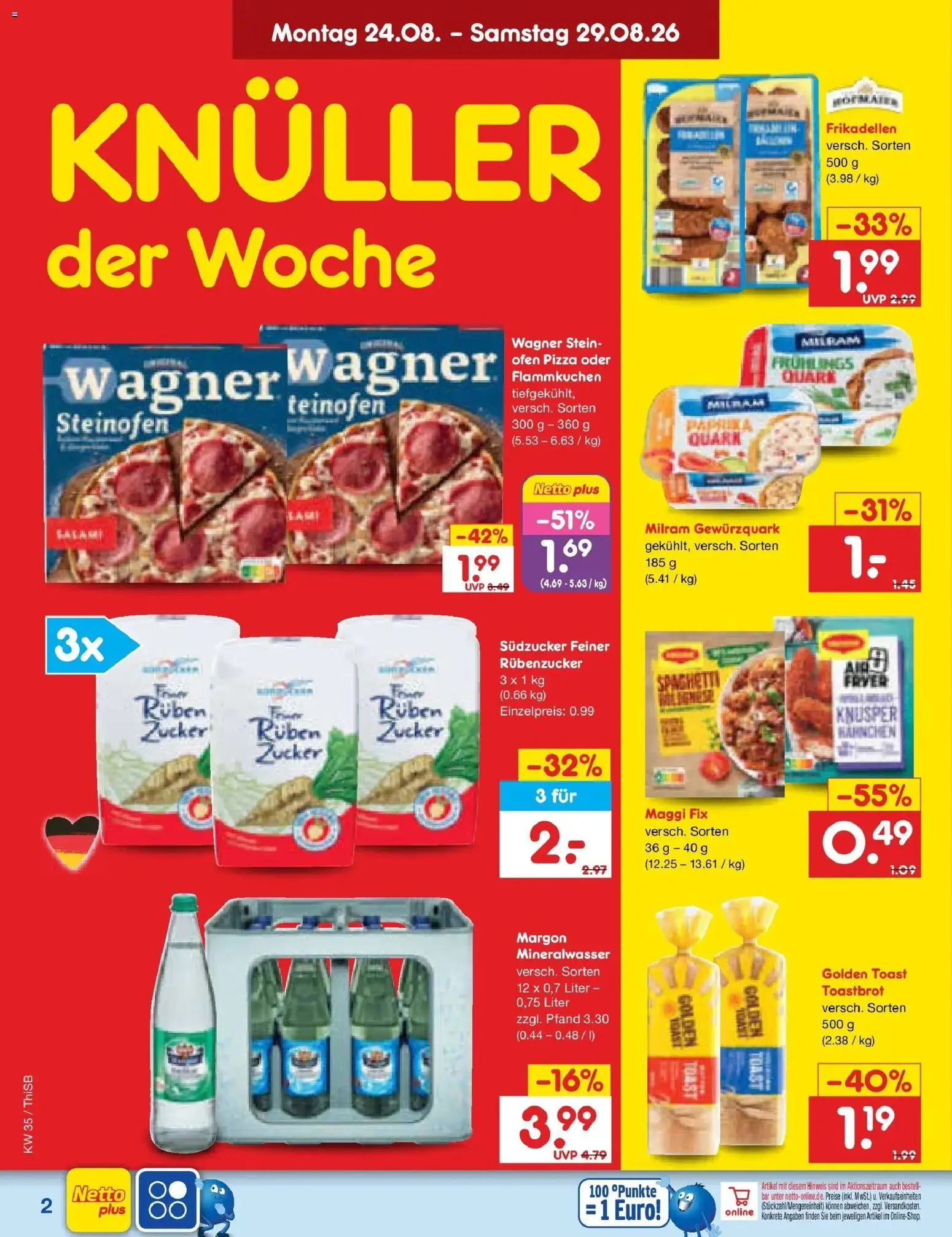 Netto Marken-Discount Prospekt Pirna (ab 24.08.2026) » Angebote | Seite: 2 | Produkte: Maggi, Toastbrot, Mineralwasser, Milram