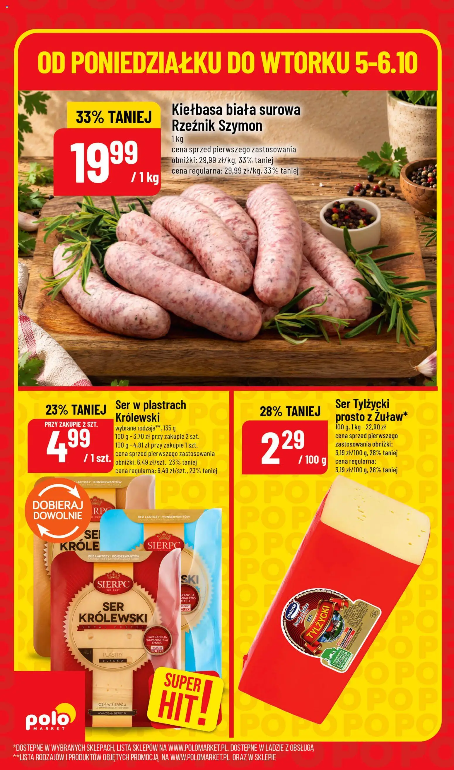 Nowa POLOmarket gazetka od jutra 05.10.2026 | Strona: 6 | Produkty: Kiełbasa, Ser w plastrach, PC, Ser