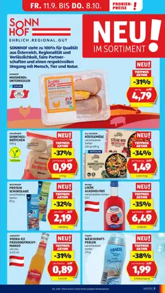 SONNHOF MAIS HENDL- UNTERKEULEN, Maishendl Unterkeulen mit Haut und Knochen, frisch. Genuss 100% aus Österreich. ab 11.09.2026 gültig | Seite: 15