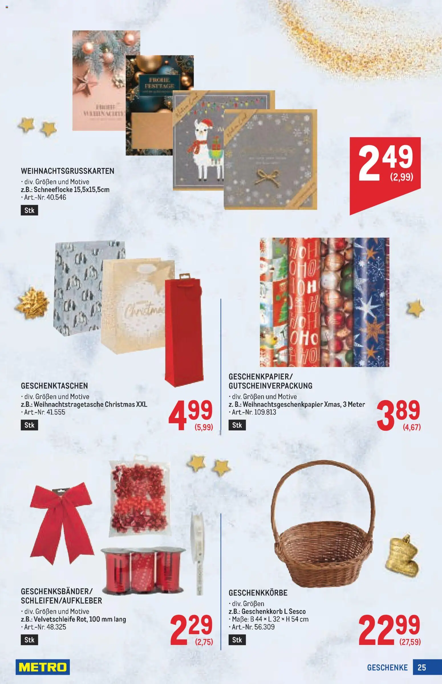 Metro angebote Weihnachtsdeko gültig ab 15.10.2026 | Seite: 25 | Produkte: Geschenkkörbe