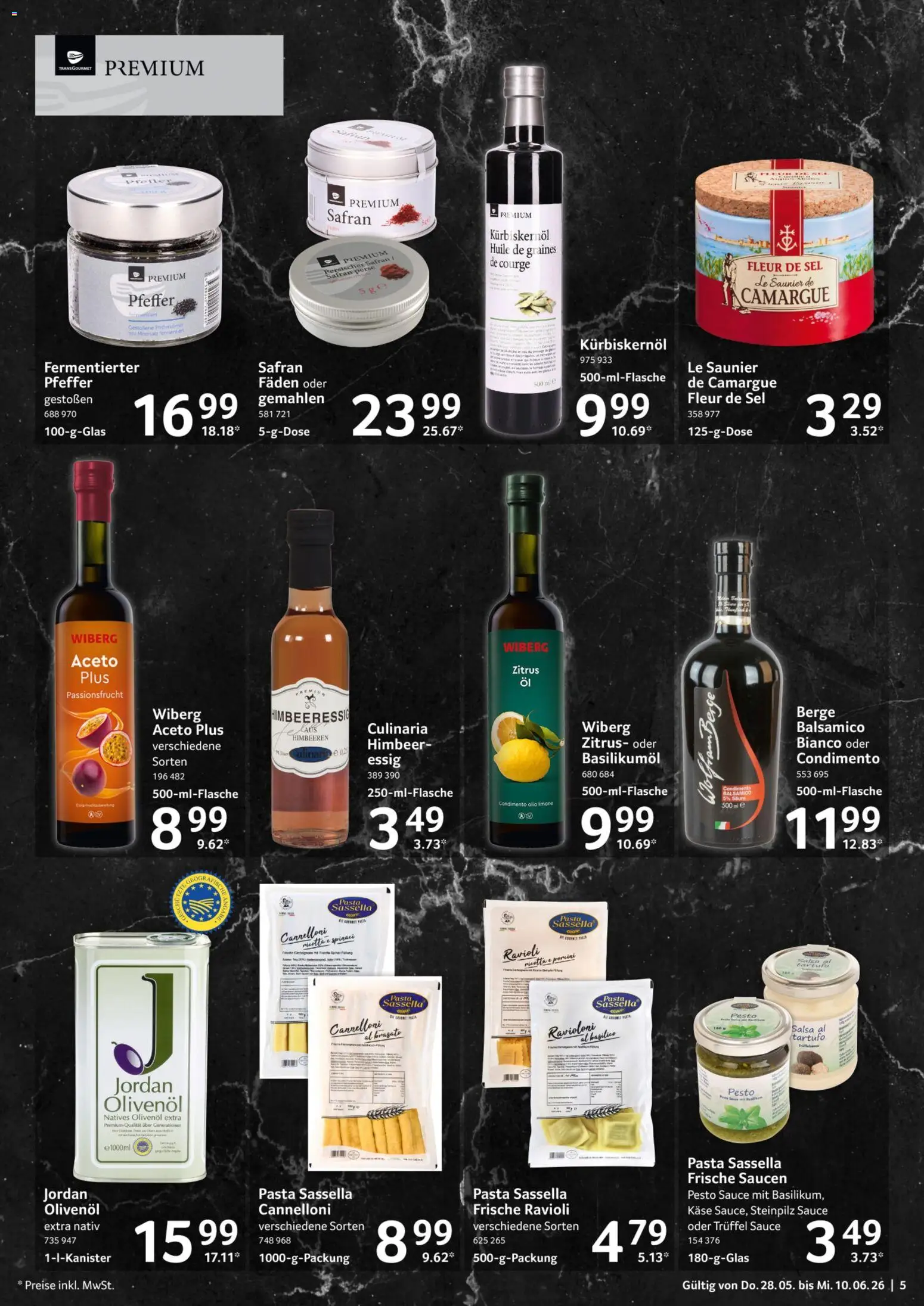 Selgros Genießer & Feinschmecker – gültig ab 28.05.2026 | Seite: 5 | Produkte: Himbeeren, Kürbiskernöl, Essig, Pfeffer
