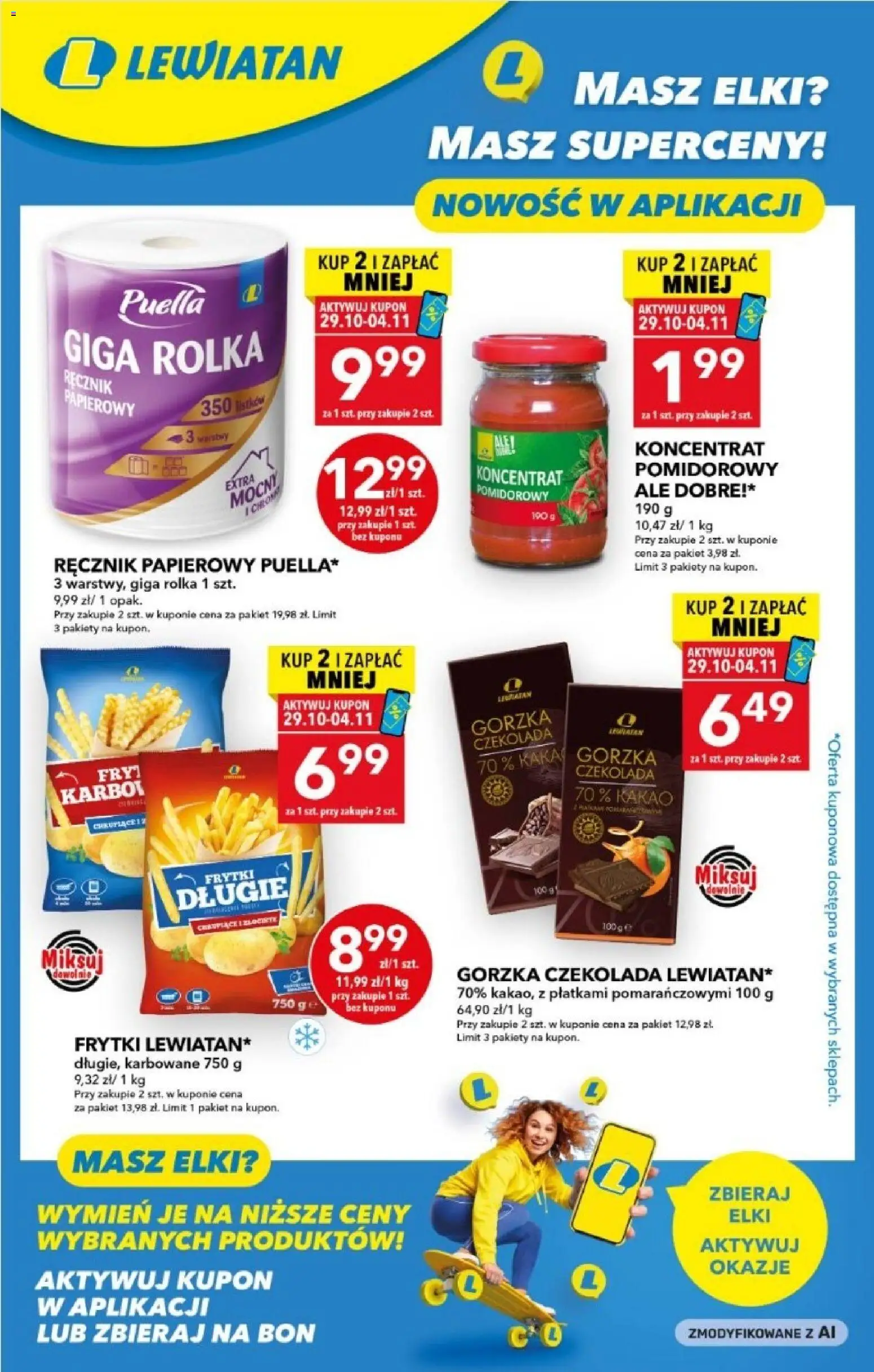 Lewiatan gazetka - Superceny od 29.10.2026 | Strona: 1 | Produkty: Czekolada gorzka, Czekolada, Frytki, Ręcznik papierowy