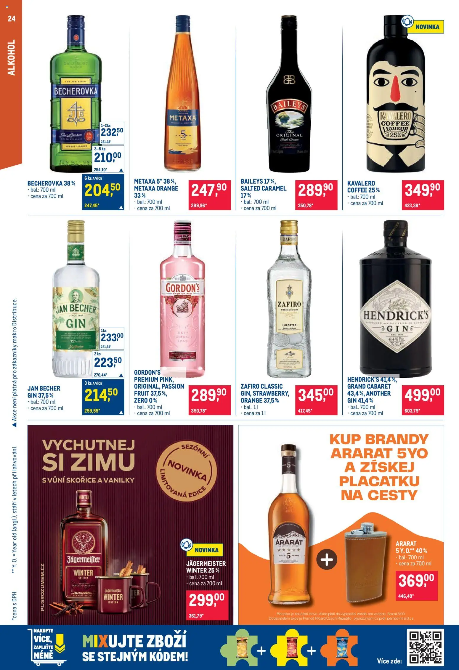 Makro leták - Pro milovníky jídla od 23.09.2026 | Strana: 24 | Produkty: Metaxa 5*, Becherovka, Placatka, Alkohol