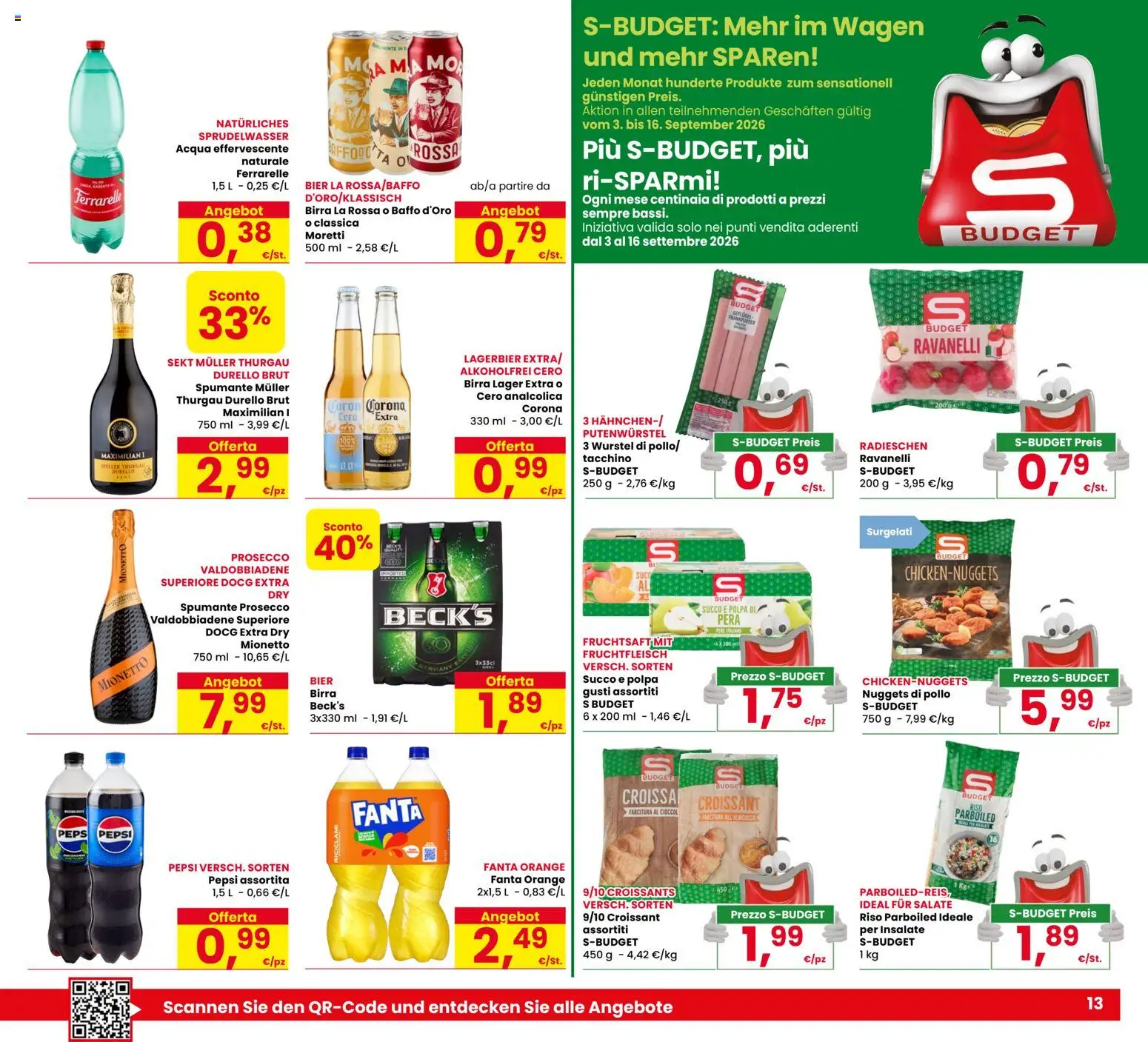 Volantino Eurospar del 03/09/2026 | Pagina: 13 | Prodotti: Riso parboiled, Acqua, Spumante, Ravanelli