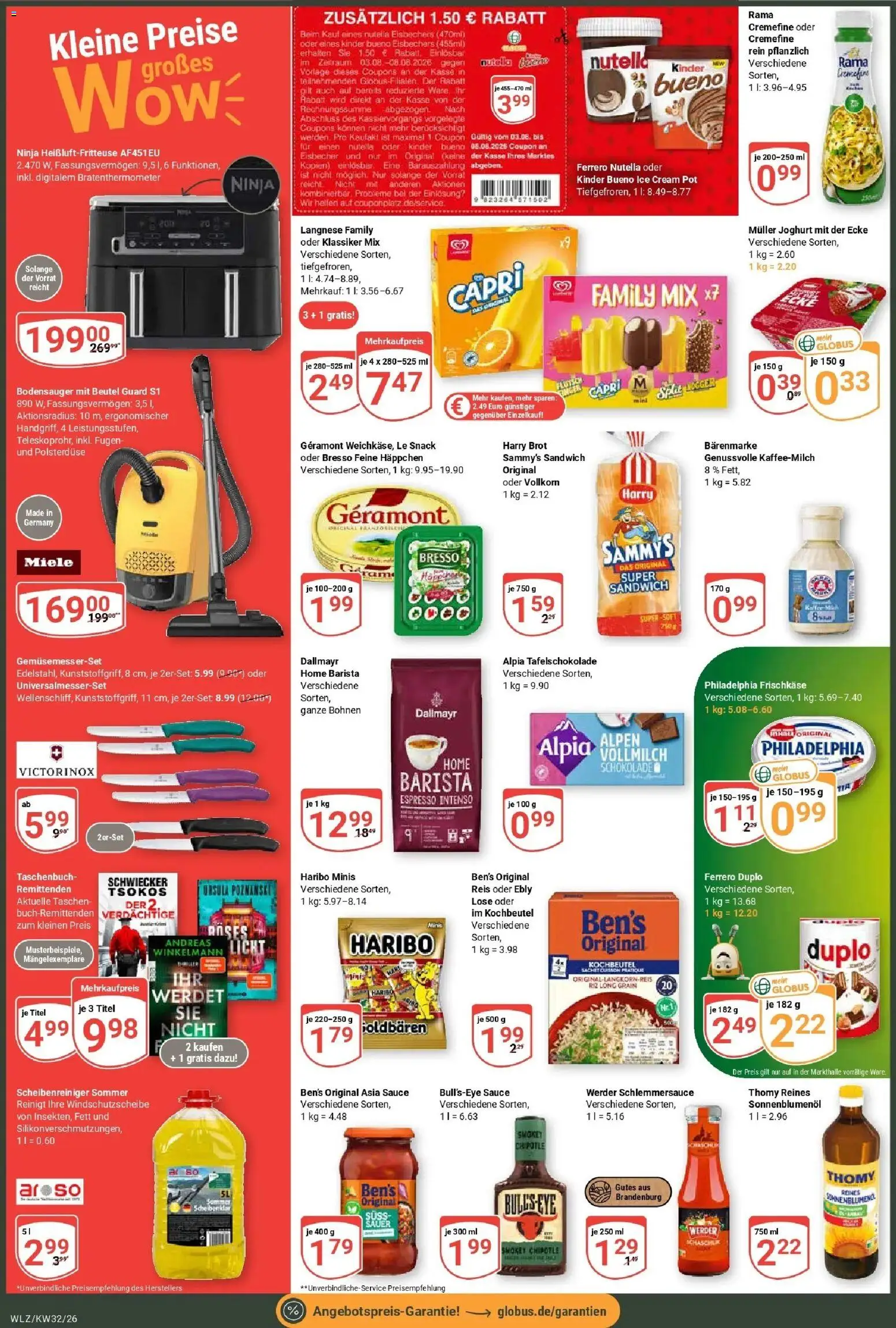 Globus Prospekt Weischlitz (ab 03.08.2026) » Angebote online | Seite: 2 | Produkte: Miele, Sonnenblumenol, Nutella, Heißluftfritteuse