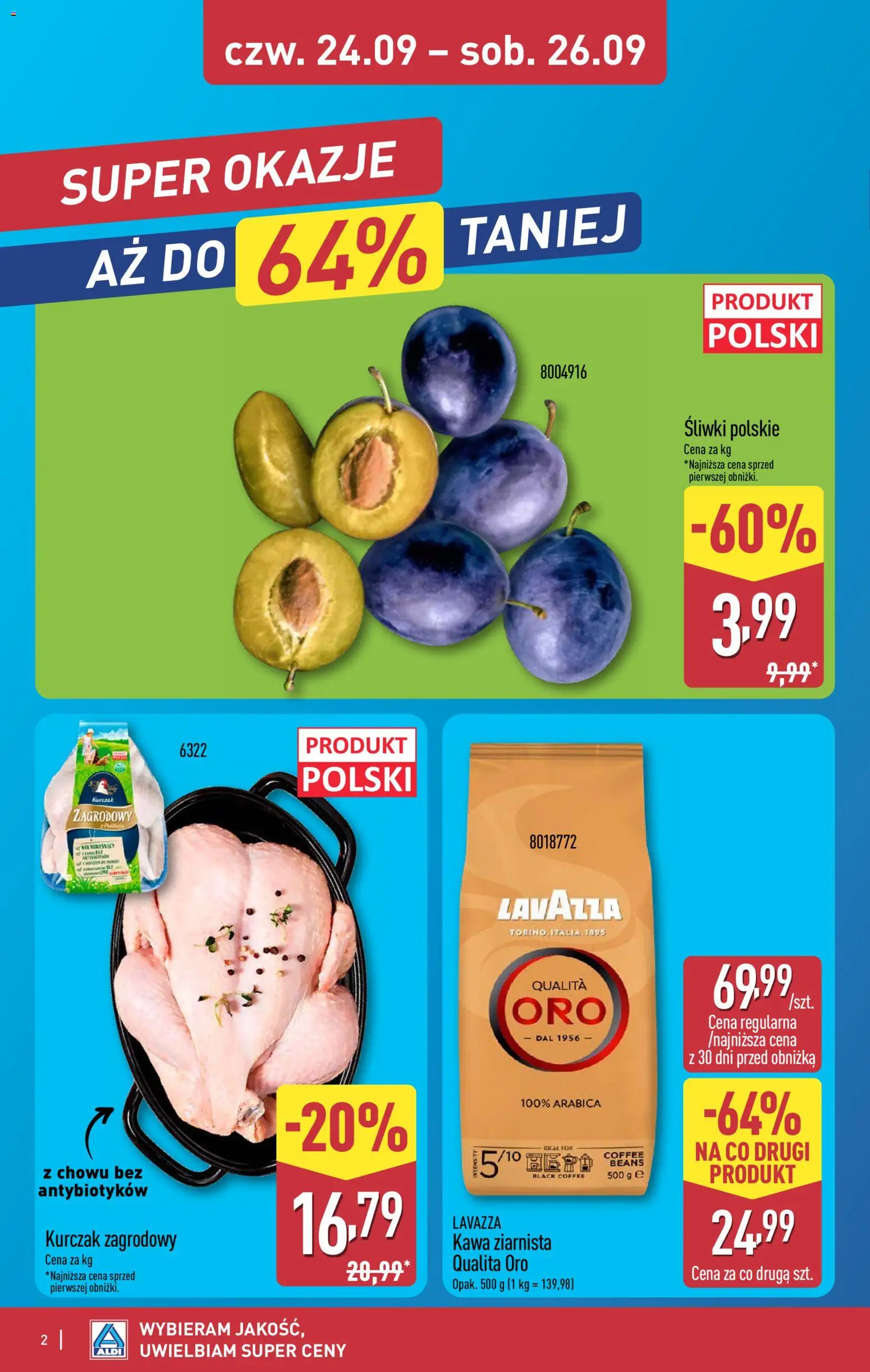 Aldi gazetka - Oferta weekendowa od 24.09.2026 | Strona: 2 | Produkty: Kawa ziarnista, Kurczak zagrodowy, Śliwki, Kawa