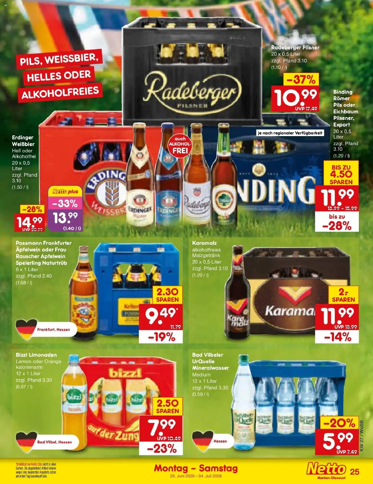 Netto Marken-Discount Prospekt Mannheim – gültig ab 29.06.2026 | Seite: 37 | Produkte: Erdinger, Weißbier, Bad, Mineralwasser