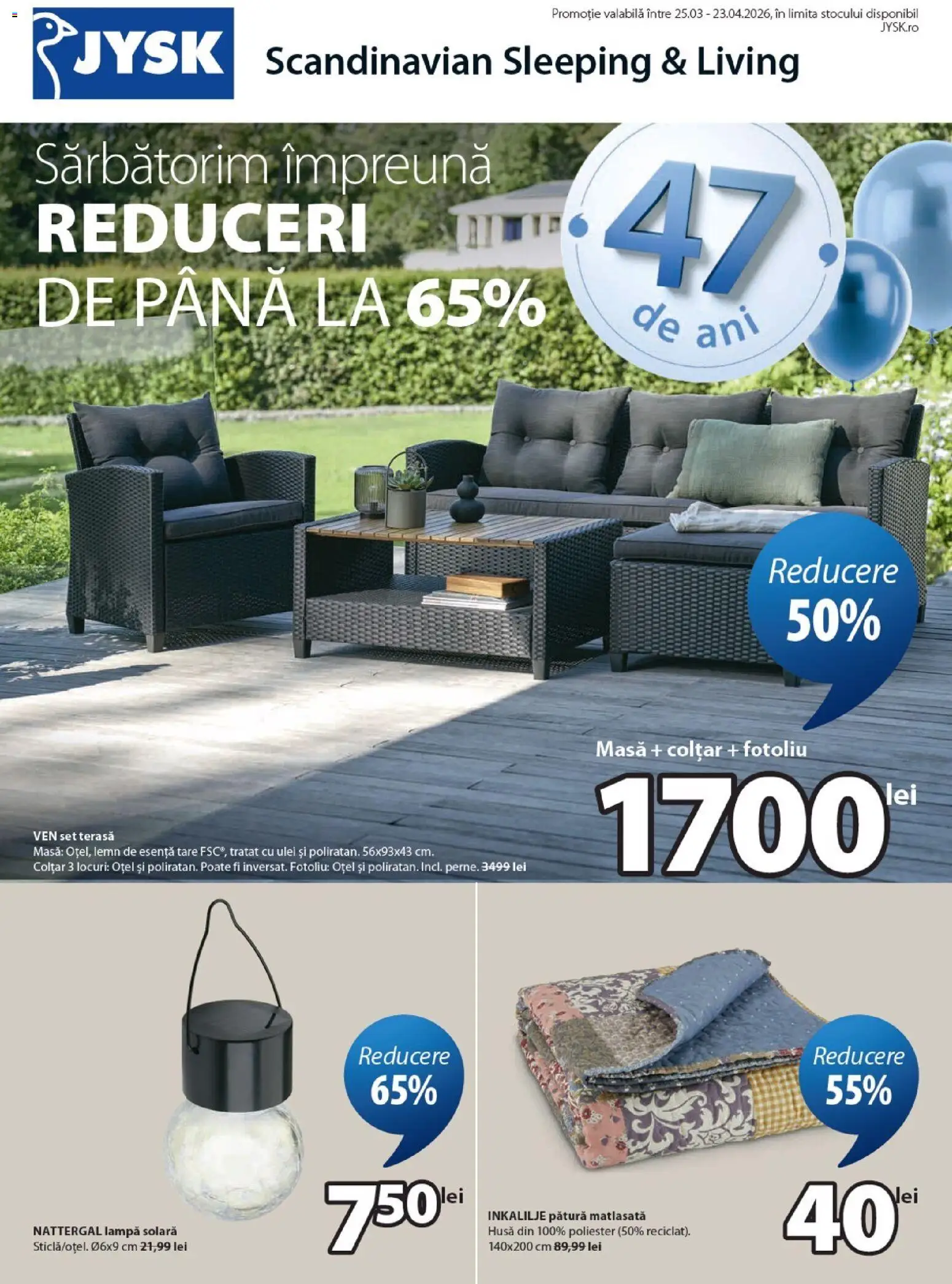 Noul catalog JYSK – valabil de la 25.03.2026 | Pagină: 1 | Produse: Pătură, Fotoliu, Colțar, Lampă