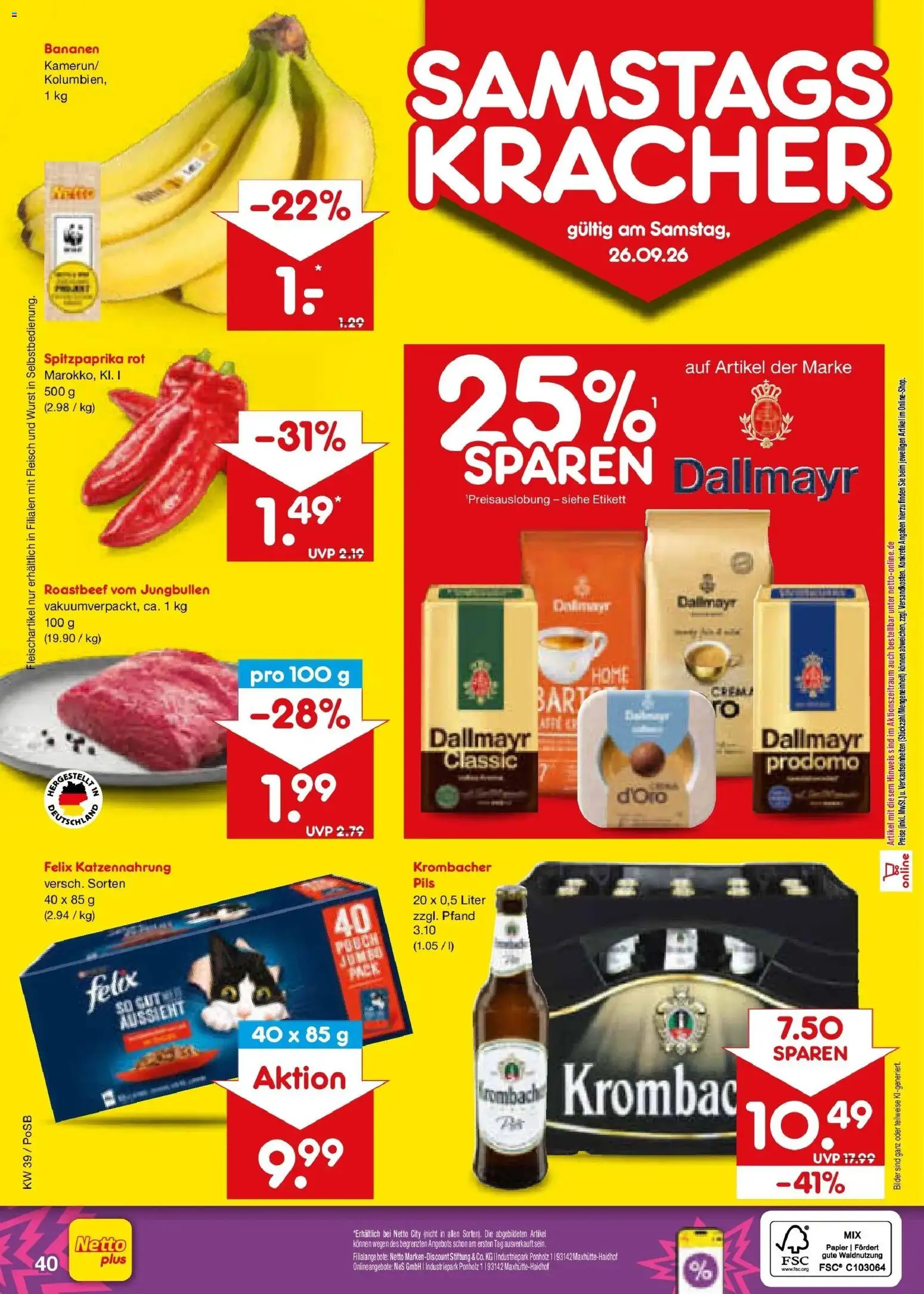 Netto Marken-Discount Prospekt Amberg – gültig ab 21.09.2026 | Seite: 56 | Produkte: Dallmayr, Wurst, Krombacher, Fleisch