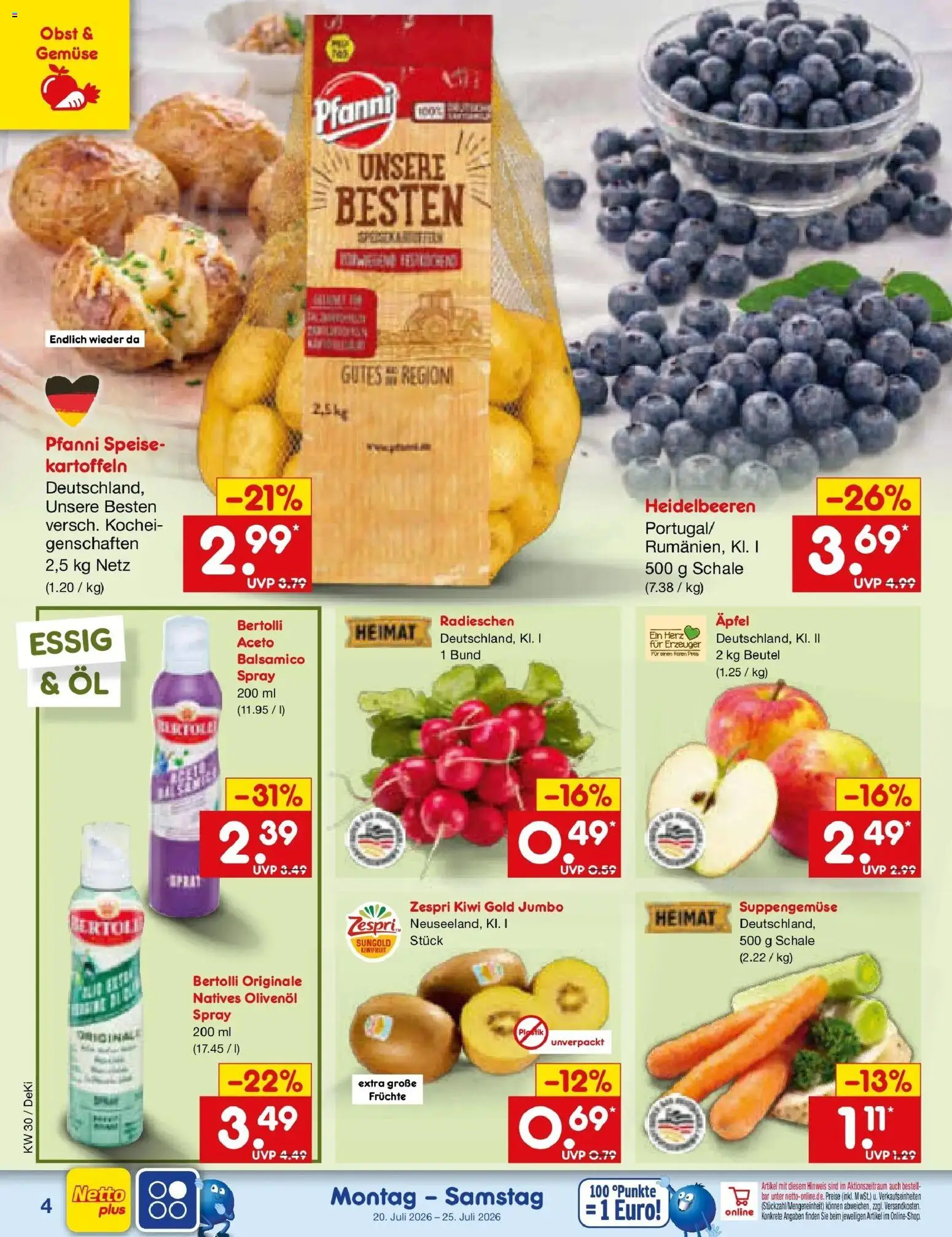 Netto Marken-Discount Prospekt Oberhaid – gültig ab 20.07.2026 | Seite: 4 | Produkte: Balsamico, Essig, Olivenol, Kiwi