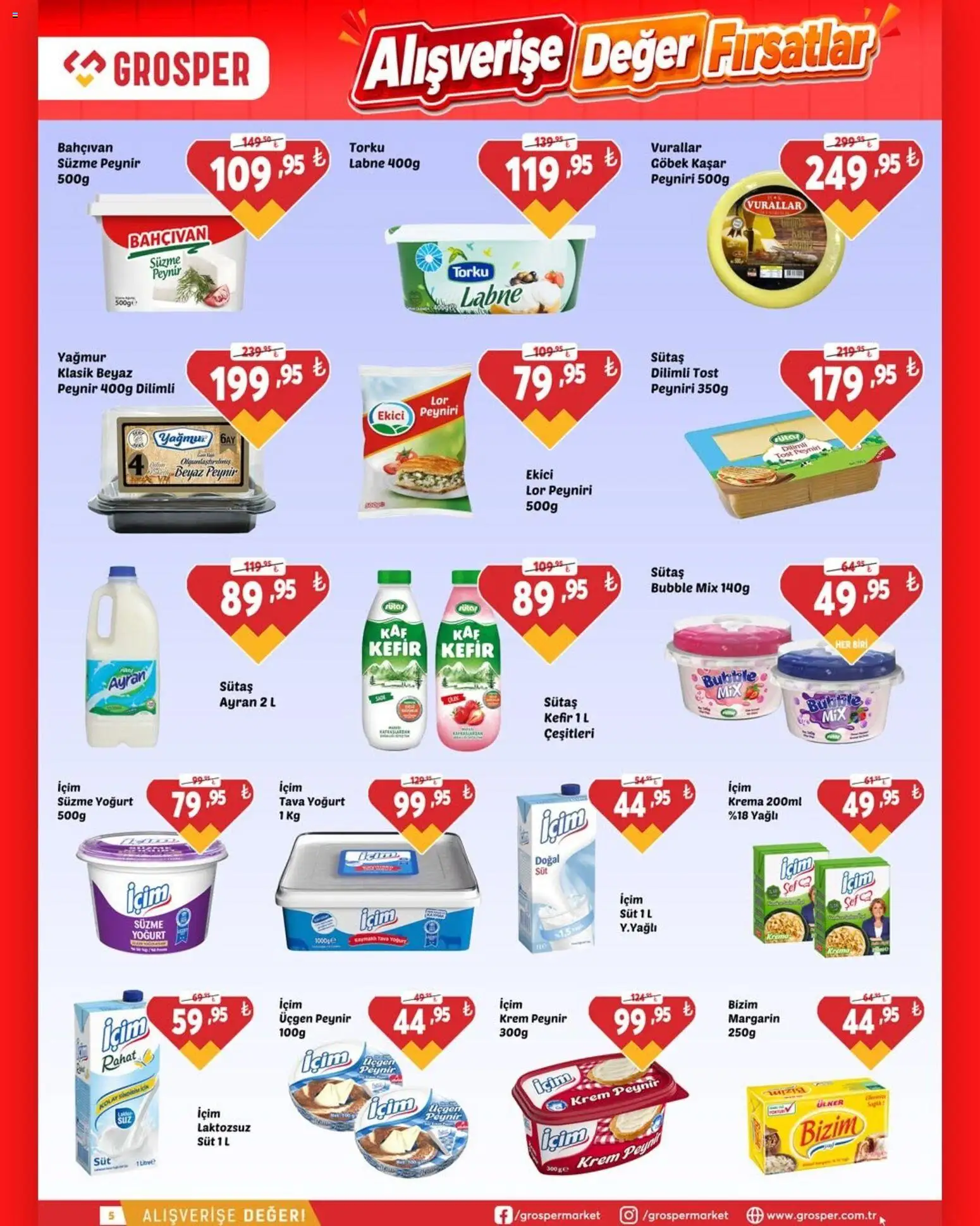 Grosper Katalog - 15 Temmuz 2026 tarihinden itibaren geçerlidir | Sayfa: 5 | Ürünler: Kefir, Krem, Peynir, Süzme peynir