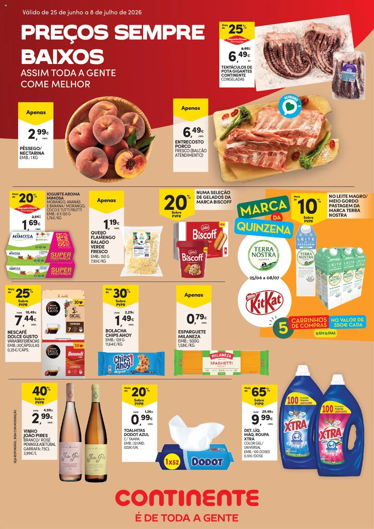 Continente Açores │ válido de 25/06/2026 | Página: 1 | Produtos: Esparguete, Milaneza, Iogurte, Dolce gusto