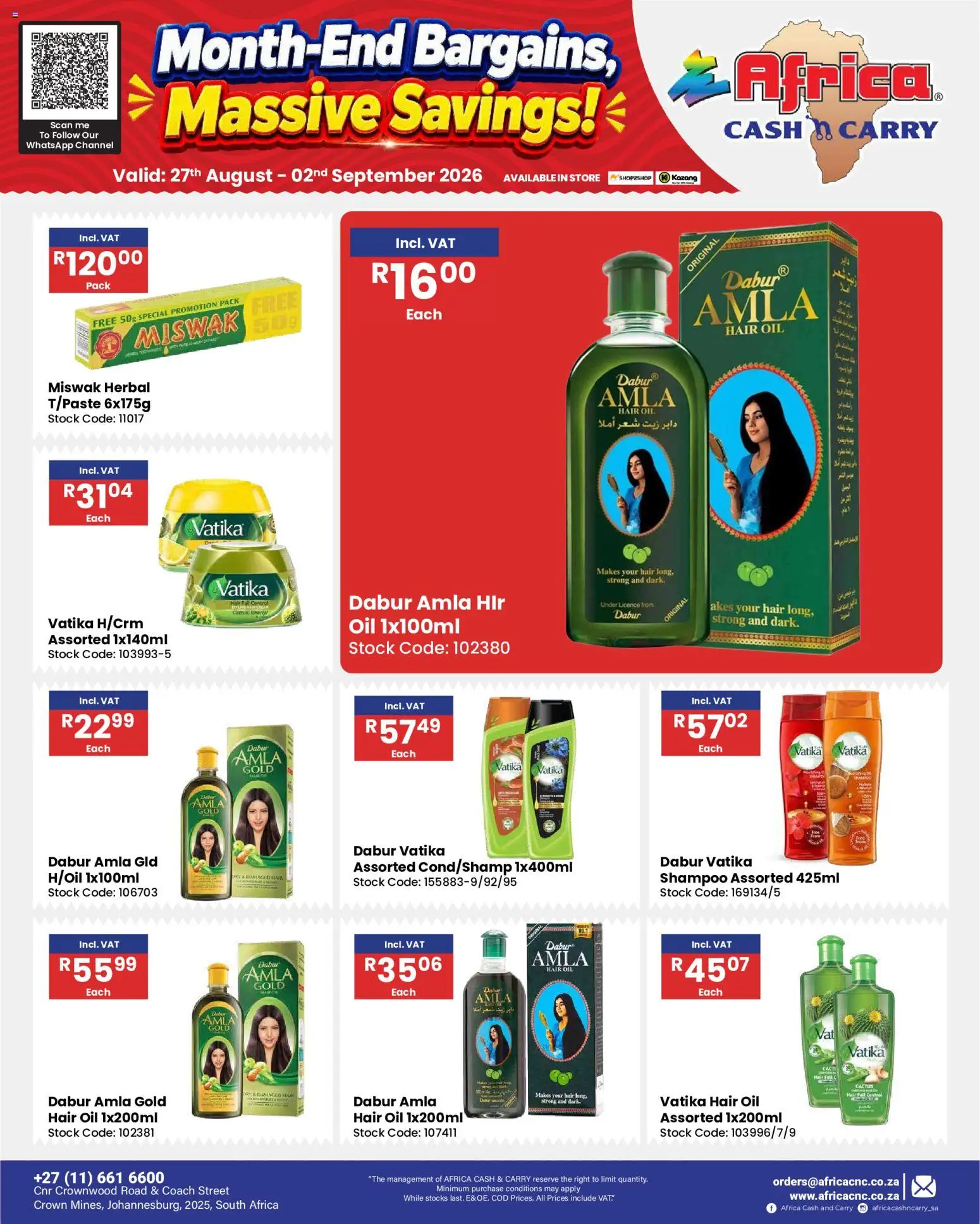 New Africa Cash & Carry catalogue – valid from 27/08/2026 | Page: 78 | Products: Oil, Shampoo, Hair oil, Stock