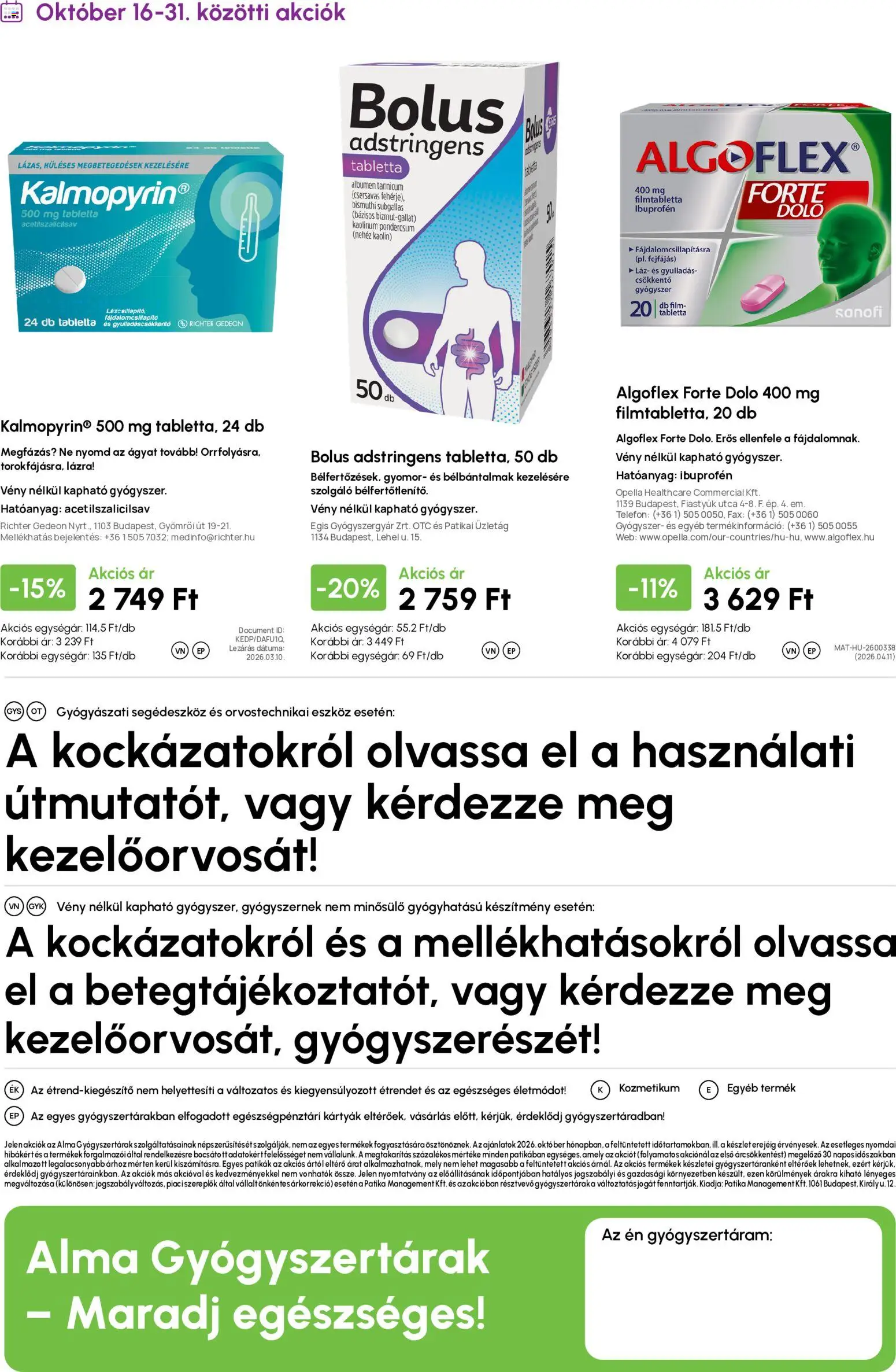 Alma Gyógyszertárak akciós ujság - amely érvényes a következő dátumtól: 2026.10.01. | Oldal: 20