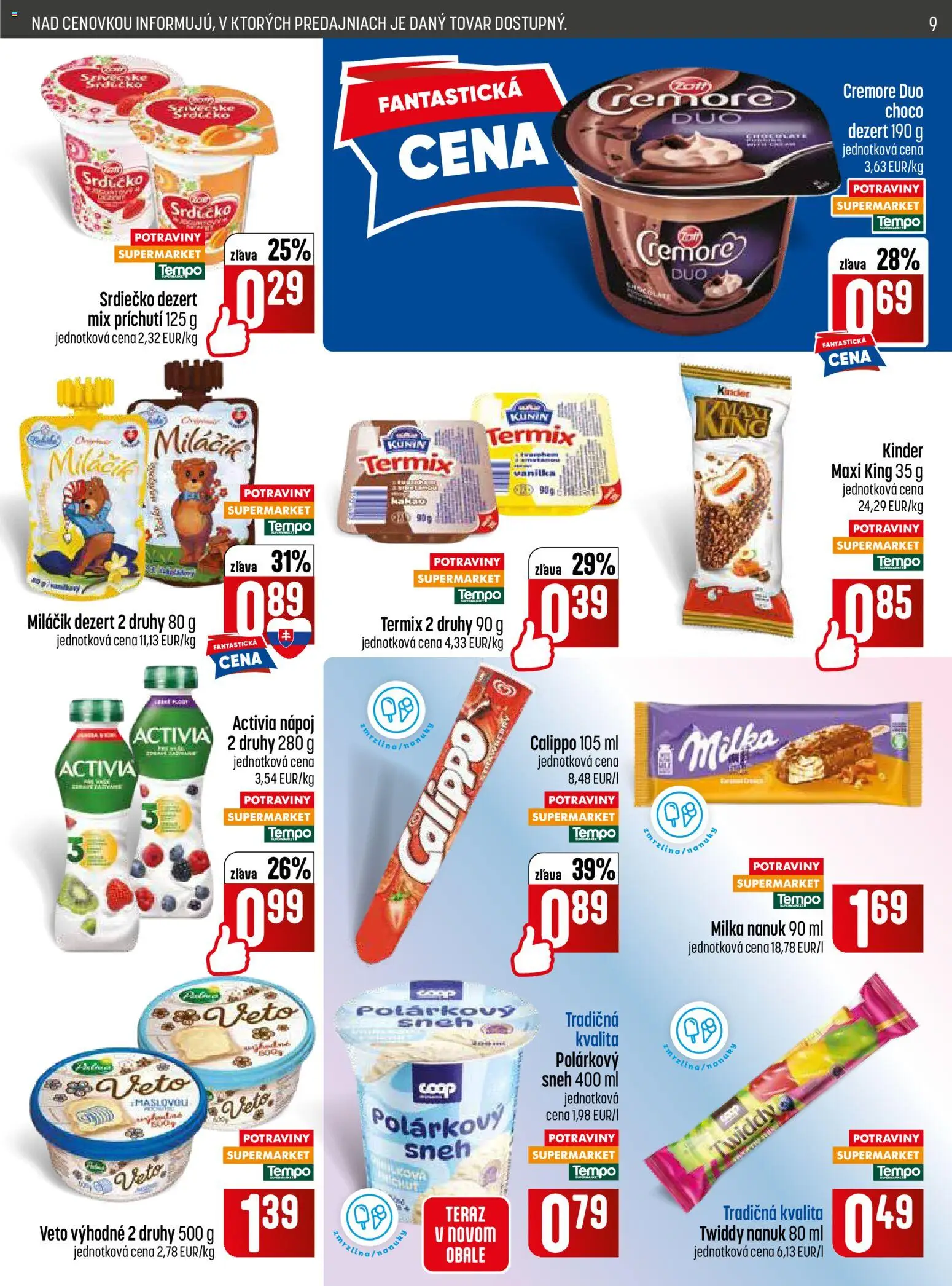 Nové COOP Jednota akcie – leták je platný od 18.06.2026 | Strana: 9 | Produkty: Kinder, Nanuk, Zmrzlina, Kakao