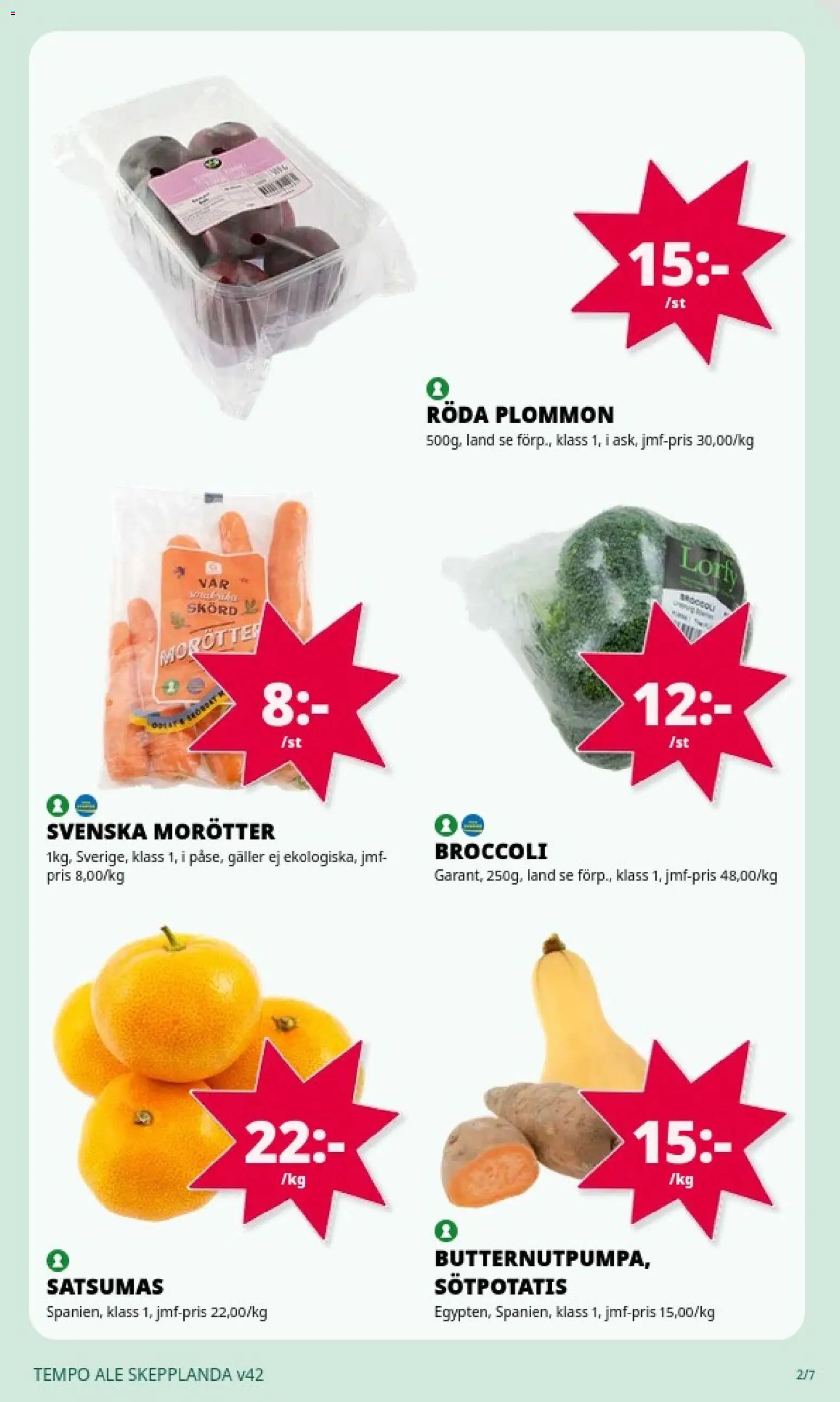 Tempo reklamblad aktuell från 12/10/2026 | Sida: 2 | Produkter: Galler, Morötter, Plommon, Broccoli