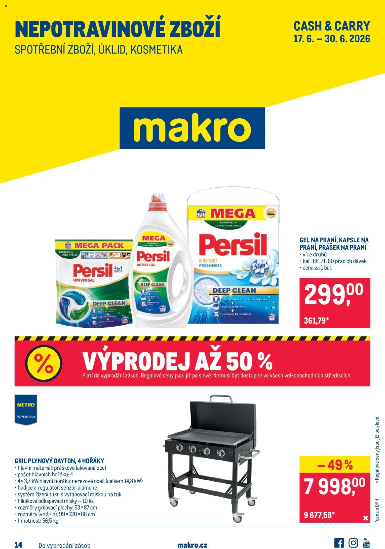 Makro leták - Nepotravinové zboží od 17.06.2026 | Strana: 1 | Produkty: Prášek na praní, Kapsle, Gril, Persil
