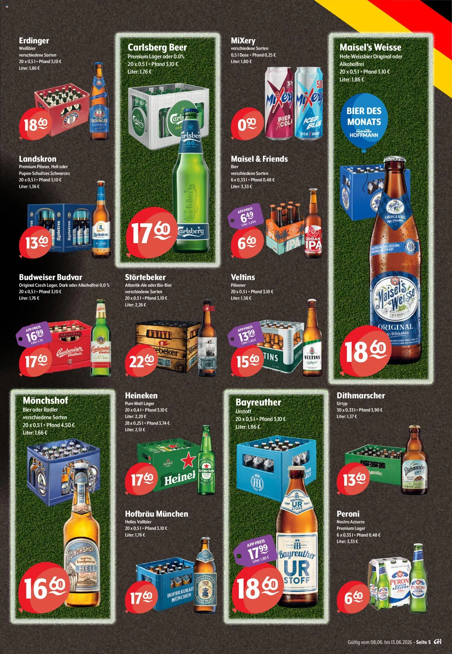 Getränke Hoffmann Brandenburg – gültig ab 08.06.2026 | Seite: 5 | Produkte: Erdinger, Carlsberg, Weißbier, Veltins