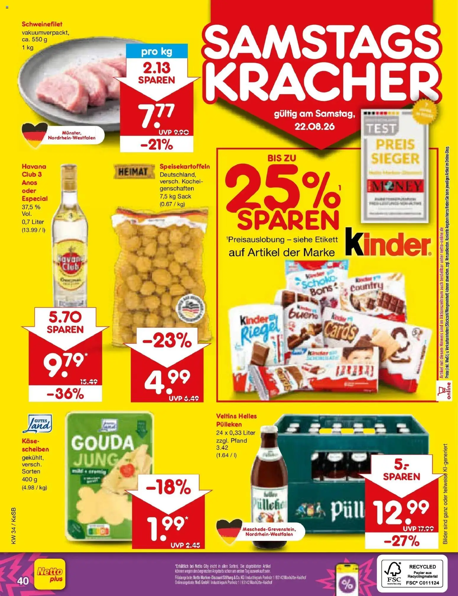 Netto Marken-Discount Prospekt Bonn – gültig ab 17.08.2026 | Seite: 62 | Produkte: Gouda, Kinder bueno, Schweinefilet, Veltins