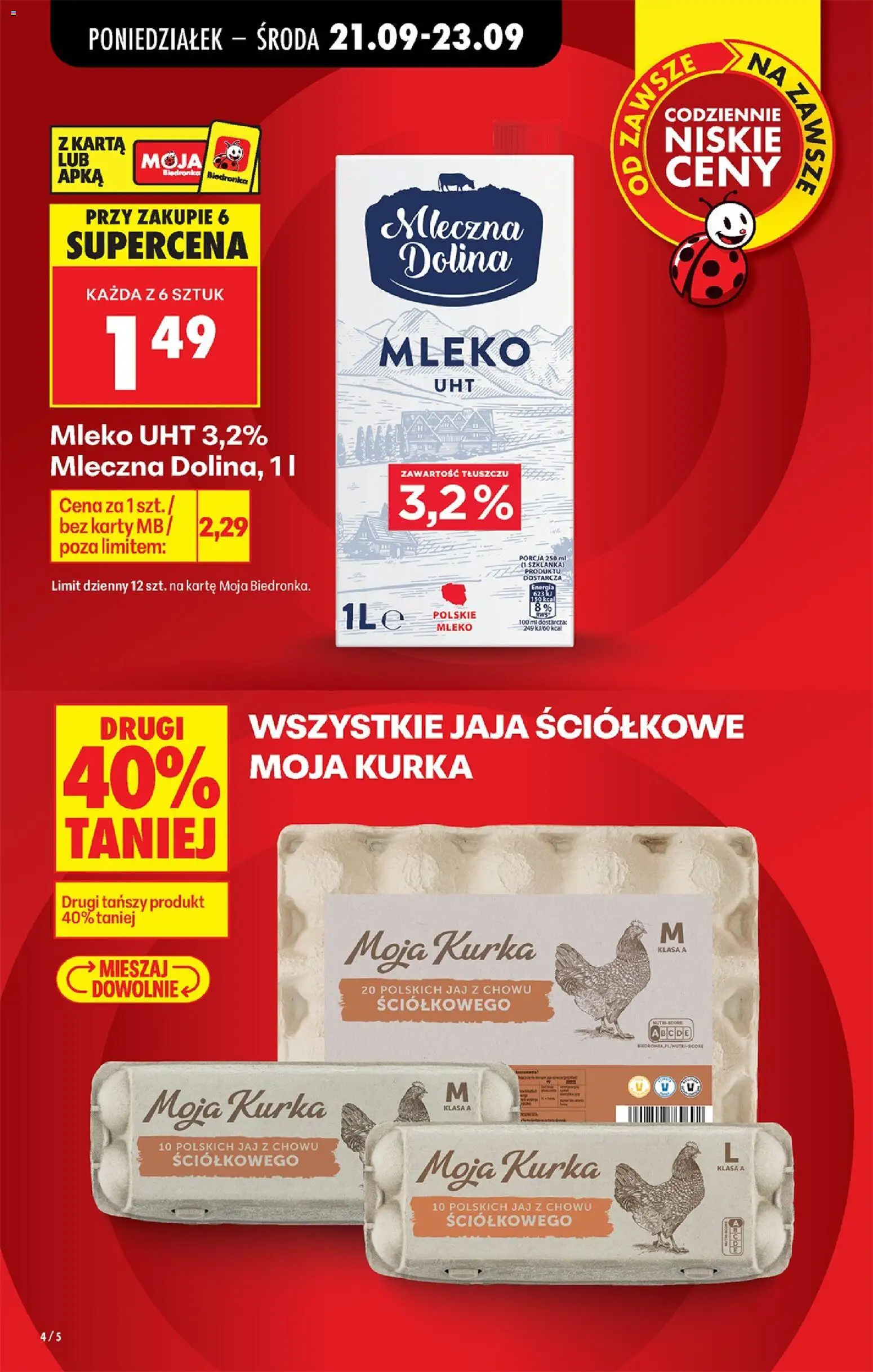 Biedronka gazetka od poniedziałku od 21.09.2026 | Strona: 6 | Produkty: Karta, Mleko, Mleko UHT, Jaja