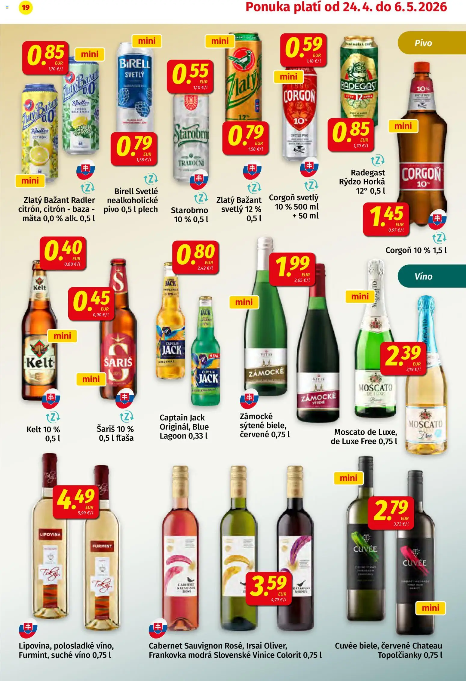 Nové Koruna akcie – leták je platný od 24.04.2026 | Strana: 19 | Produkty: Birell, Radler, Zlatý Bažant, Corgoň