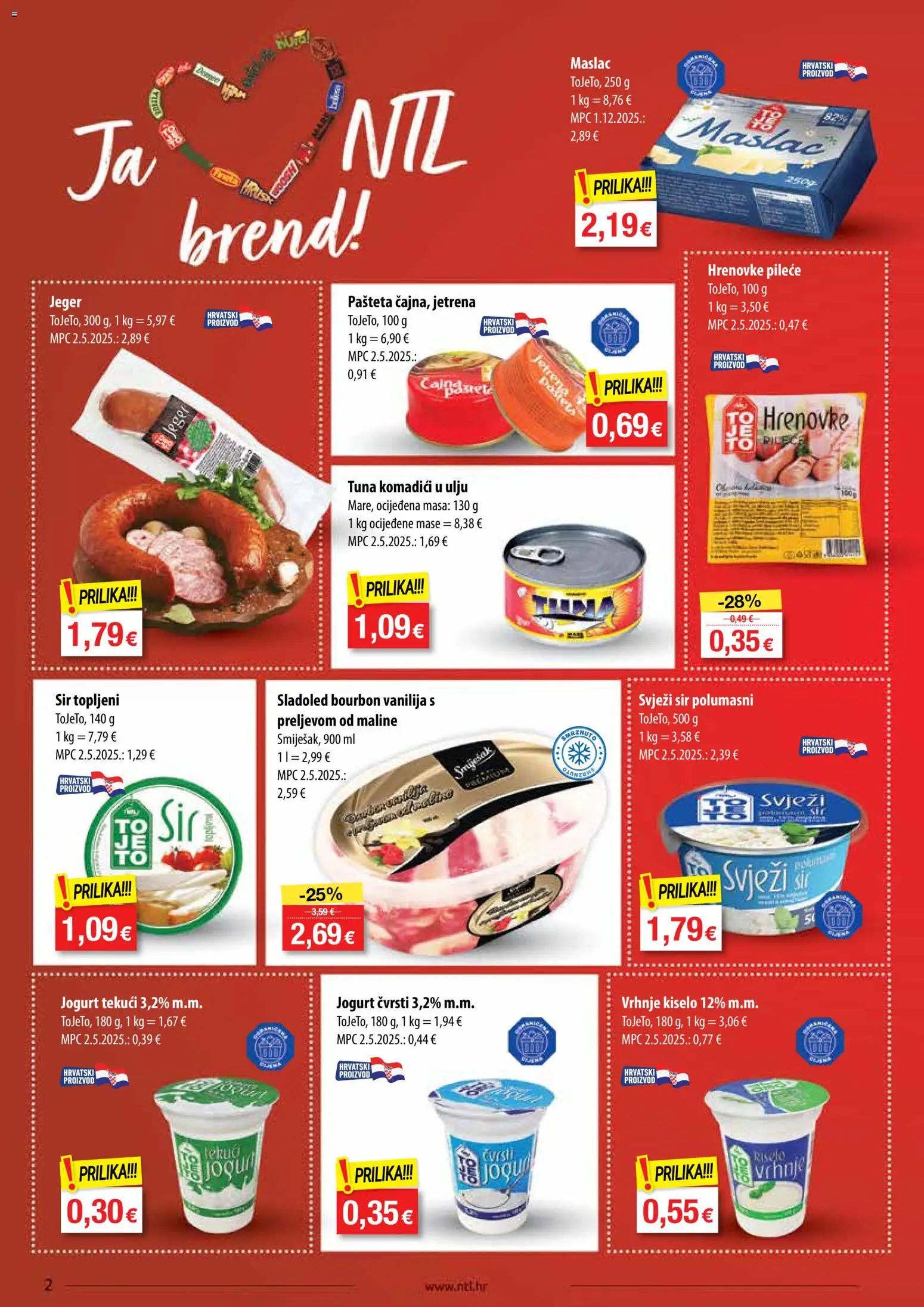 NTL katalog | vrijedi od 03.06.2026 | Stranica: 2 | Proizvodi: Jogurt, Sladoled, Maline, Tuna