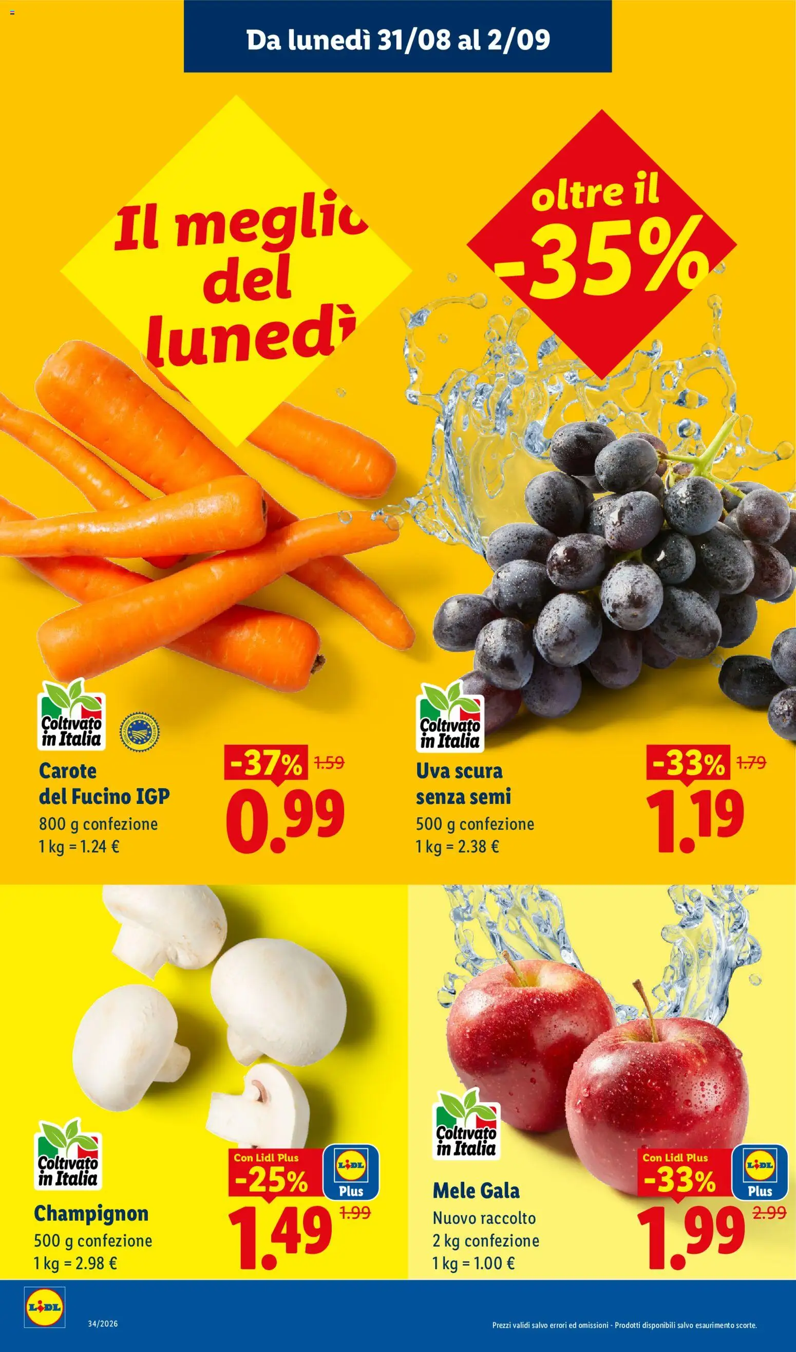 Volantino Lidl del 27/08/2026 | Pagina: 6 | Prodotti: Mele, Carote, Uva