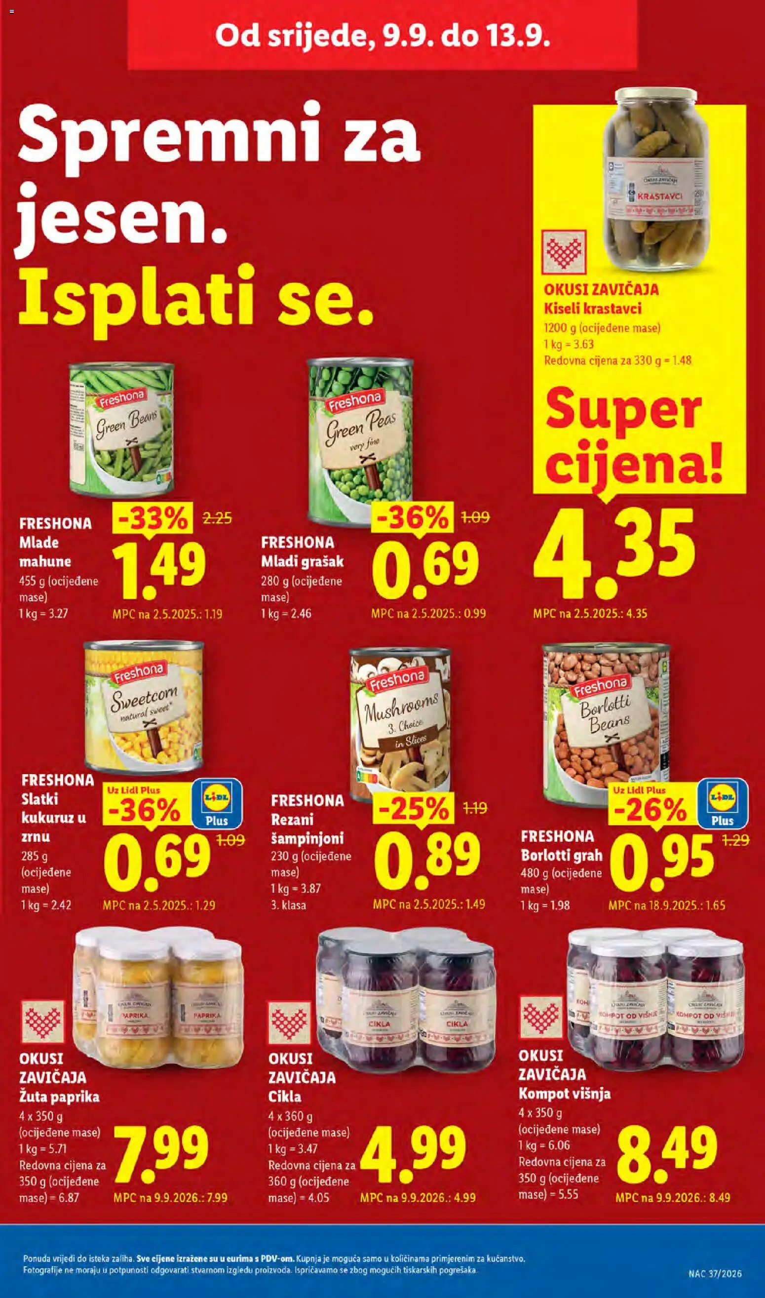 Lidl katalog | vrijedi od 07.09.2026 | Stranica: 71 | Proizvodi: Šampinjoni, Cikla, Grašak, Kiseli krastavci
