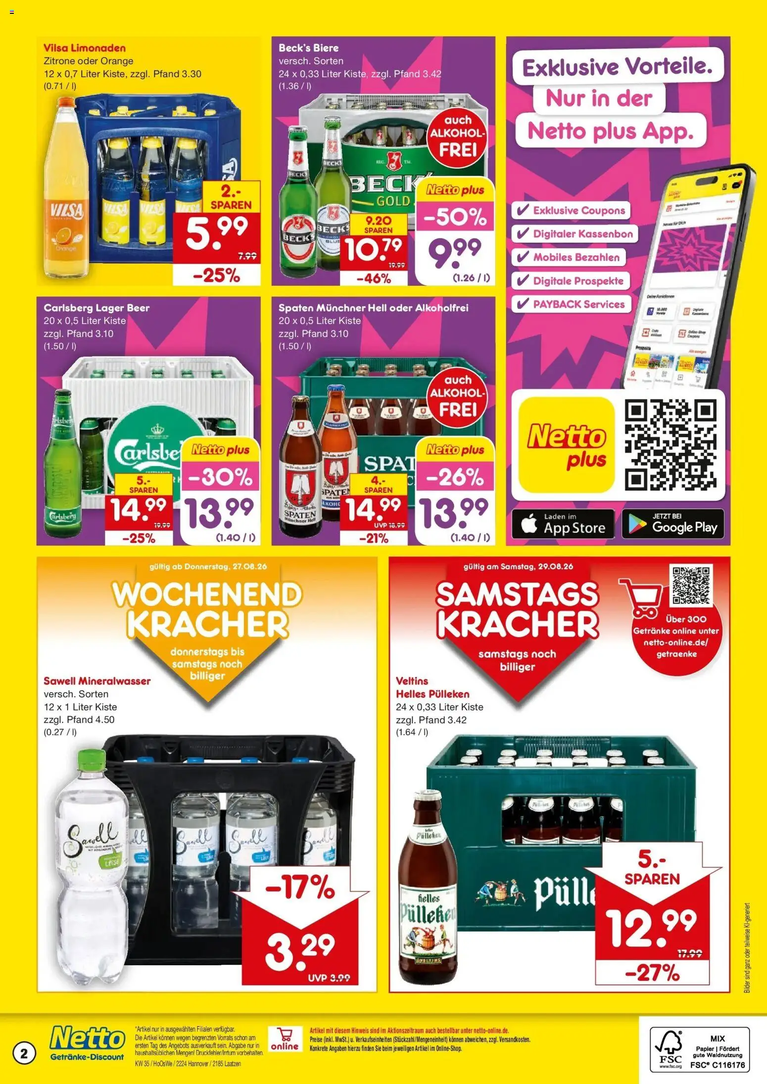 Netto Marken-Discount Prospekt Laatzen – gültig ab 24.08.2026 | Seite: 2 | Produkte: Mineralwasser, Bilder, Alkohol, Veltins