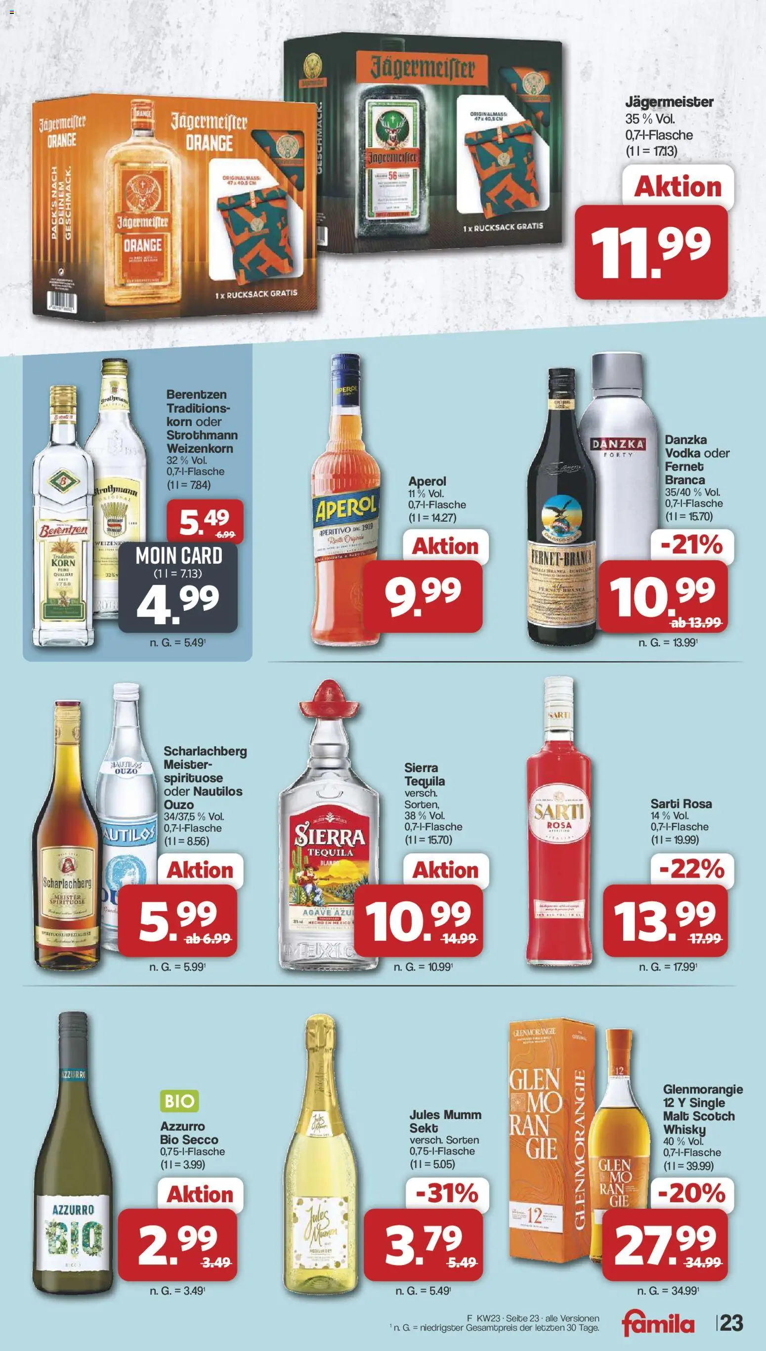 Famila Nordwest Prospekt – gültig ab 01.06.2026 | Seite: 23 | Produkte: Mumm sekt, Ouzo, Tequila, Berentzen