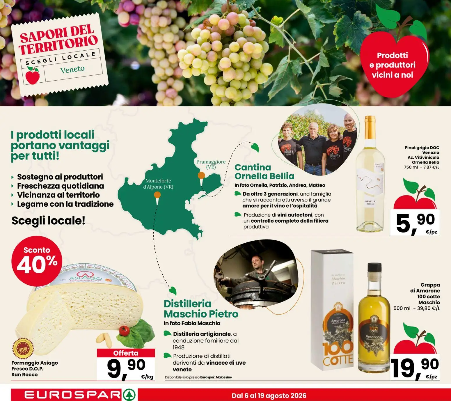Volantino Eurospar del 06/08/2026 | Pagina: 2 | Prodotti: Formaggio, Vino, Formaggio asiago, Grappa