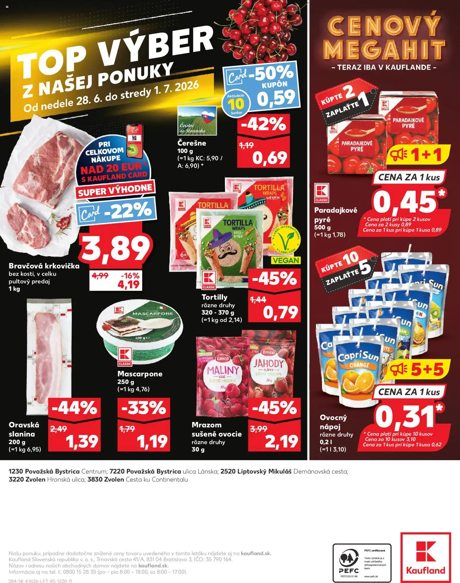 Nové Kaufland akcie – leták je platný od 25.06.2026 | Strana: 84 | Produkty: Slanina, Jahody, Mascarpone, Ovocie
