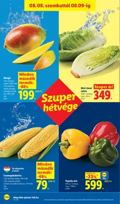Mangó, 1 db vásárlása esetén: 599 Ft/db, 2 db vásárlása esetén, minden második termék, ára: 199 Ft/db, /db - amely érvényes a következő dátumtól: 2026.08.06. | Oldal: 52 | Termékek: Csemegekukorica, Saláta, Mangó