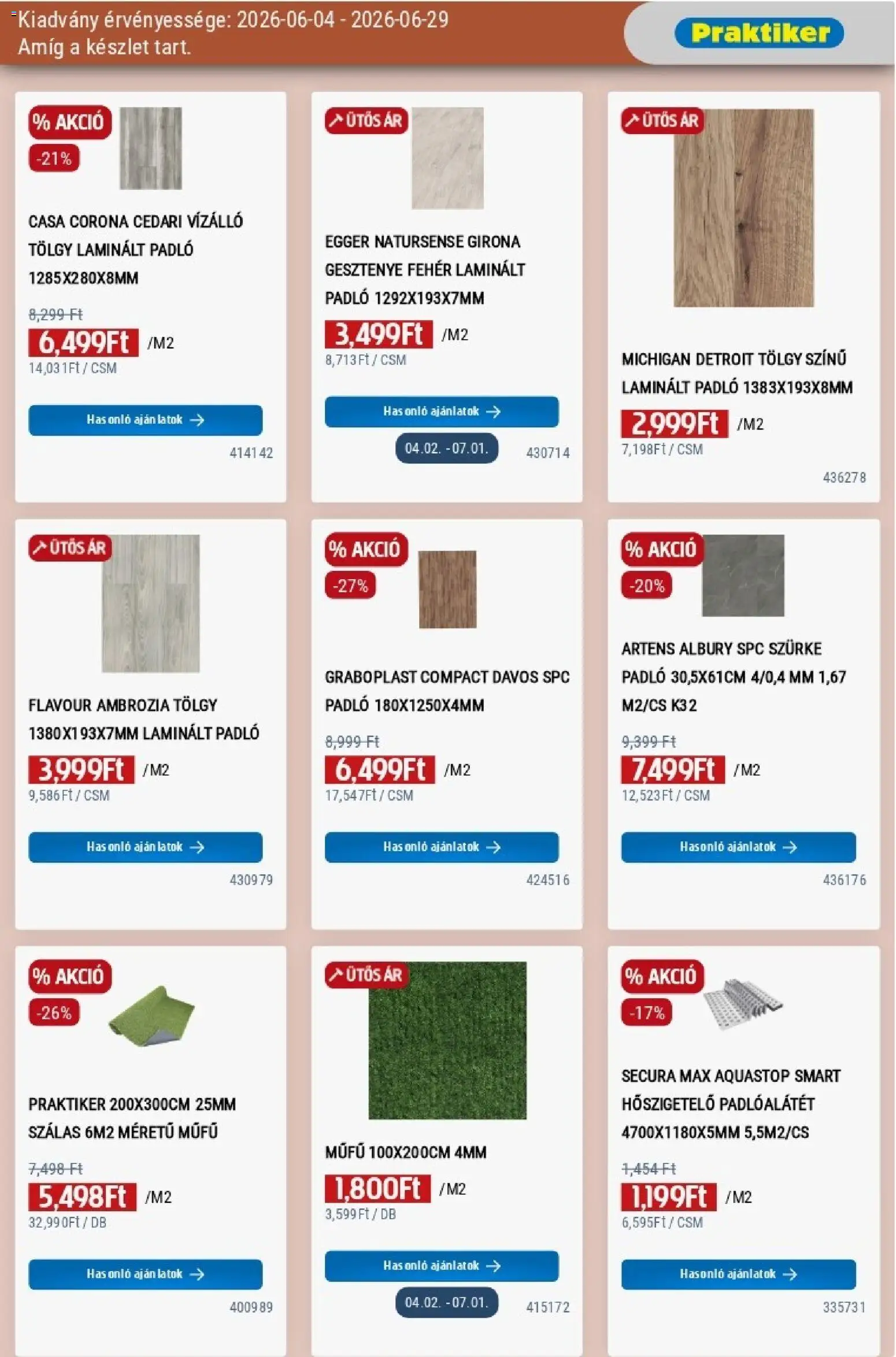 Praktiker akciós ujság - amely érvényes a következő dátumtól: 04.06.2026 | Oldal: 19 | Termékek: Laminált padló, Műfű