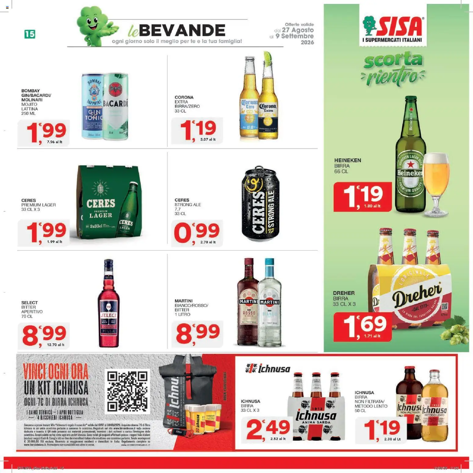 Volantino SISA del 27/08/2026 | Pagina: 15 | Prodotti: Dreher Birra, Tè, Heineken, Birra Ichnusa