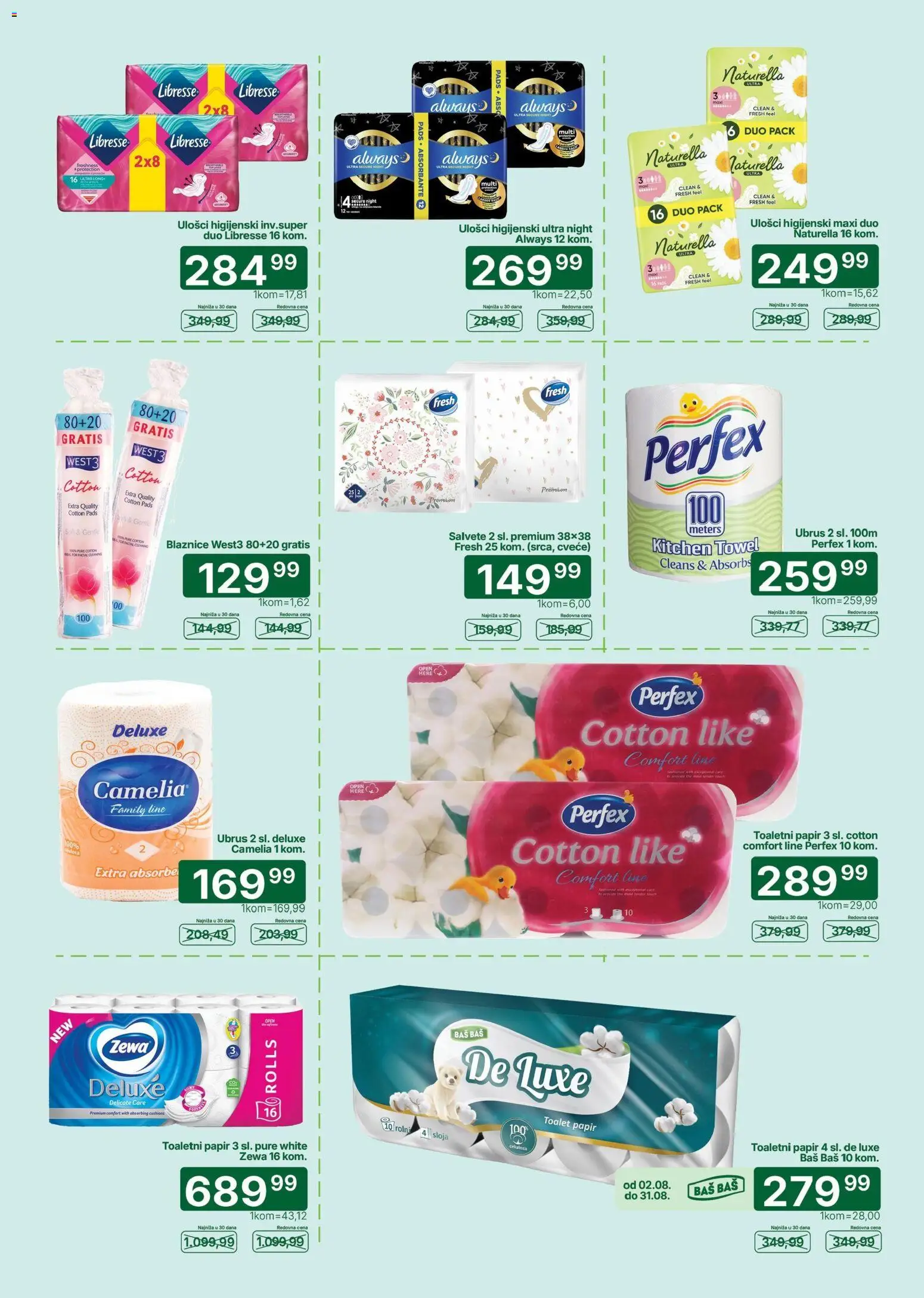 Univerexport katalog - važi od 03.08.2026 | Strana: 30 | Proizvode: Toalet papir, Salvete, Ubrus, Ulošci
