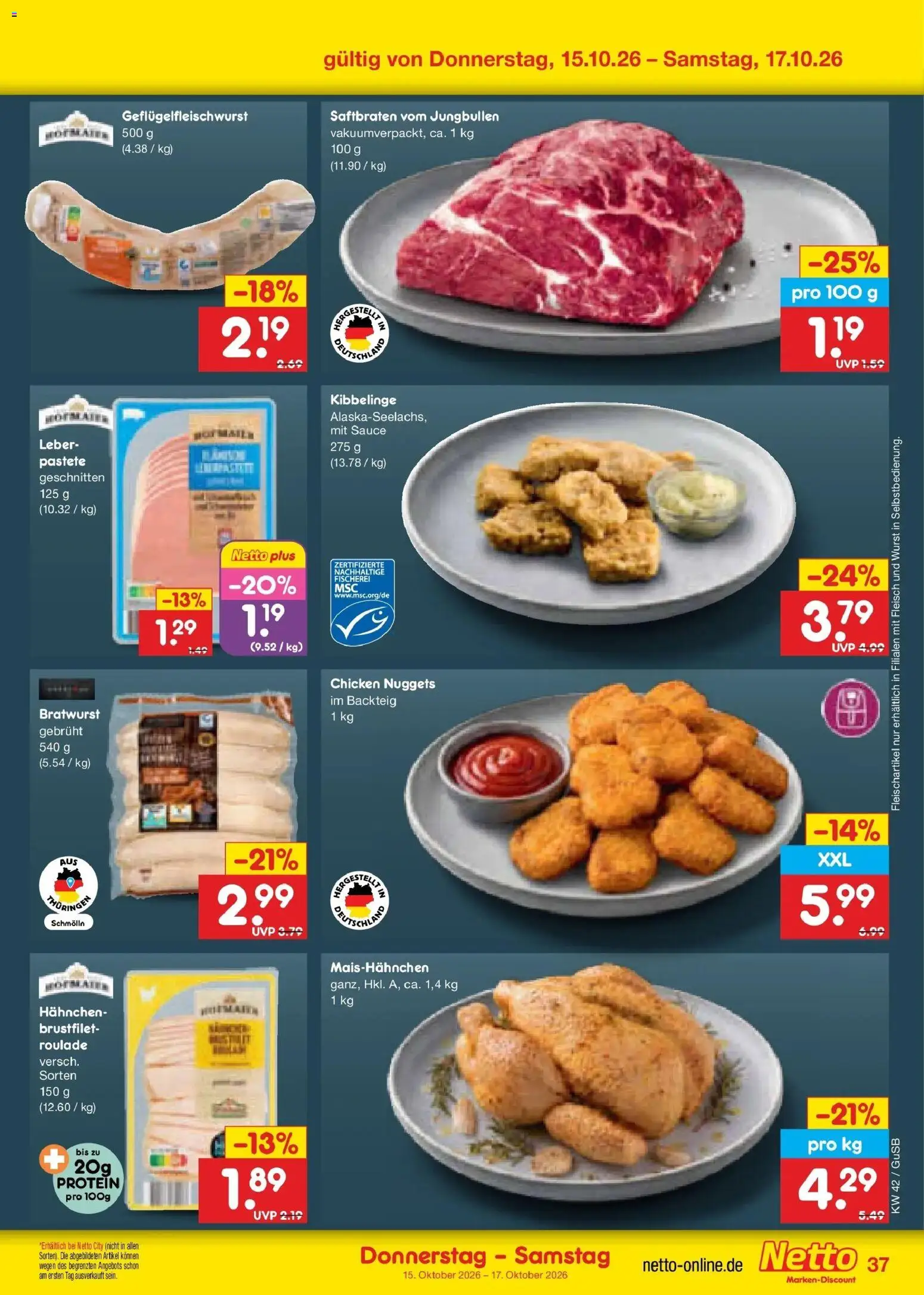 Netto Marken-Discount Prospekt Machern (ab 12.10.2026) » Angebote | Seite: 51 | Produkte: Hahnchen, Bratwurst, Wurst, Fleisch