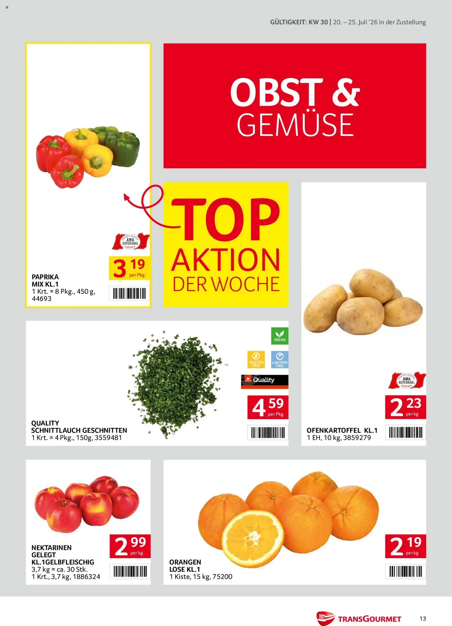 Transgourmet Zustellaktion gültig ab 20.07.2026 | Seite: 13 | Produkte: Gemüse, Obst, Orangen
