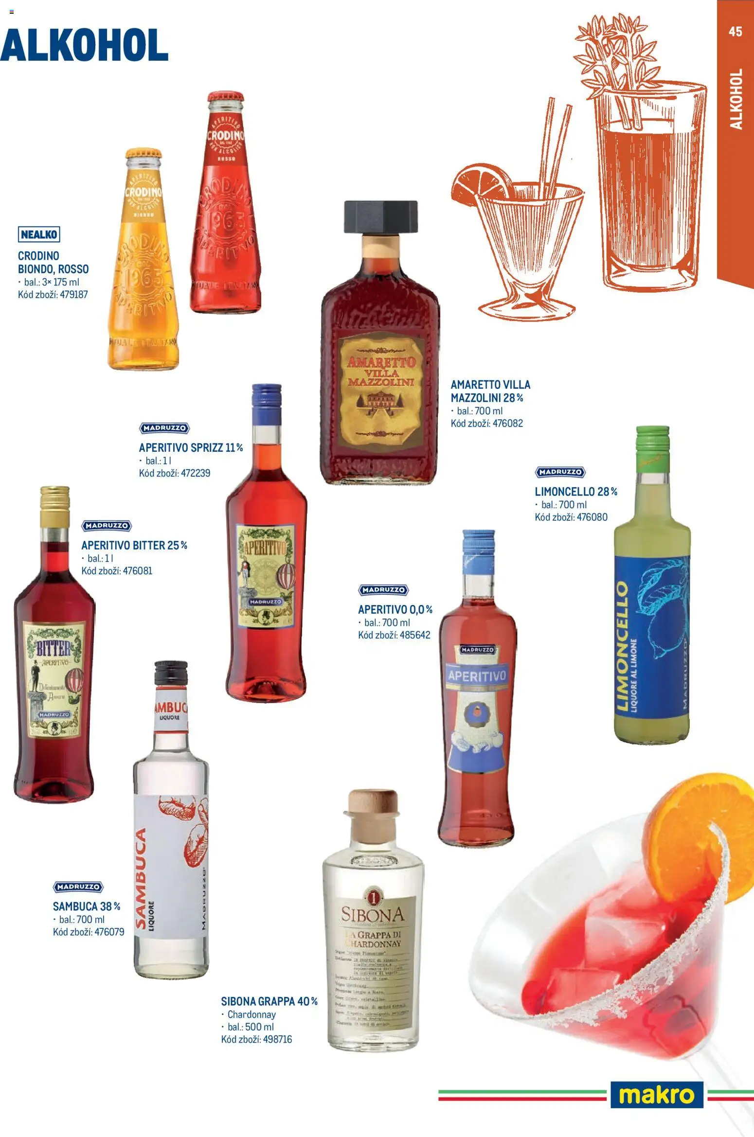 Makro leták - Itálie od 15.05.2026 | Strana: 45 | Produkty: Crodino, Amaretto, Grappa, Sambuca