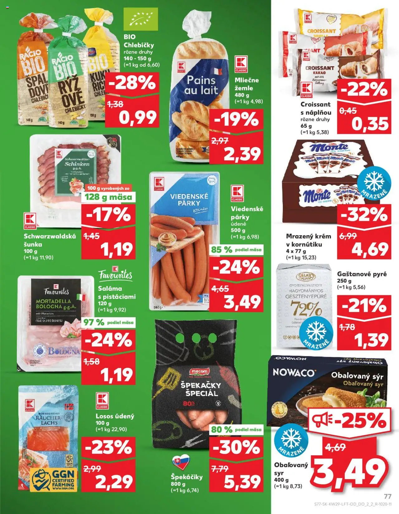 Nové Kaufland akcie – leták je platný od 17.07.2025 | Strana: 77 | Produkty: Syr, Croissant, Losos, Kakao
