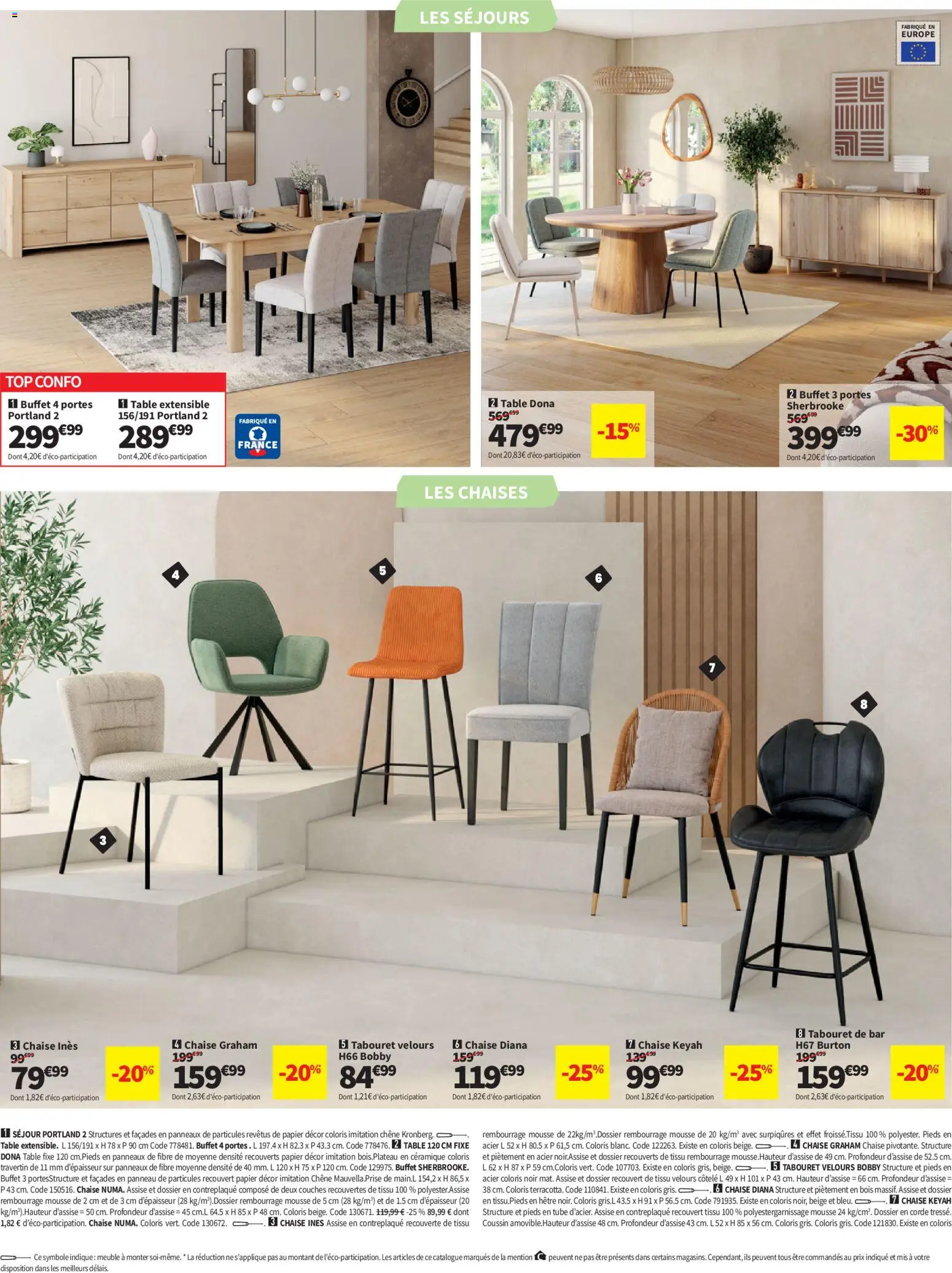 {H1} | Page: 14 | Produits: Tabouret de bar, Table, Chaise, Buffet