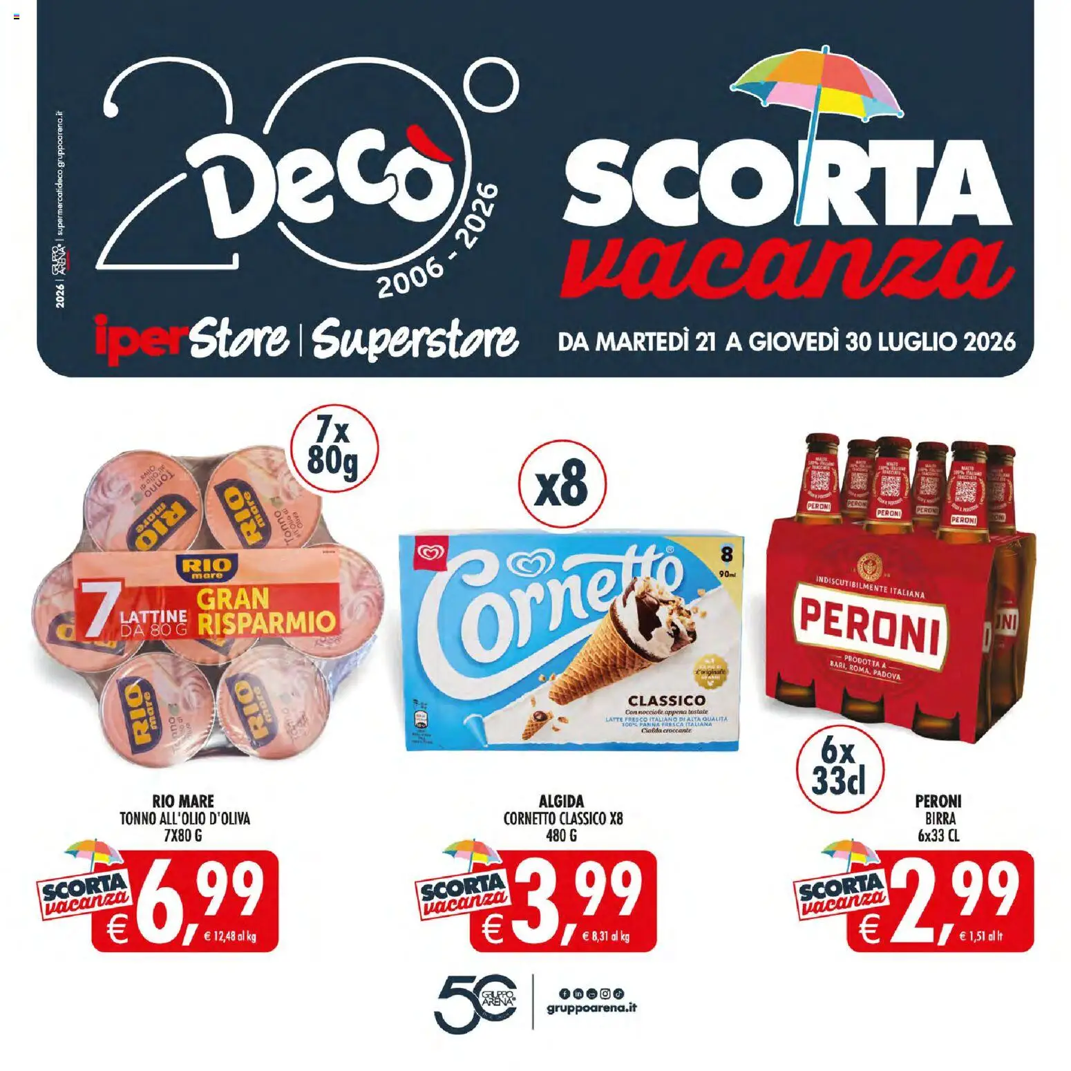 Volantino Decò del 21/07/2026 | Pagina: 1 | Prodotti: Birra, Latte, Nocciole, Tonno