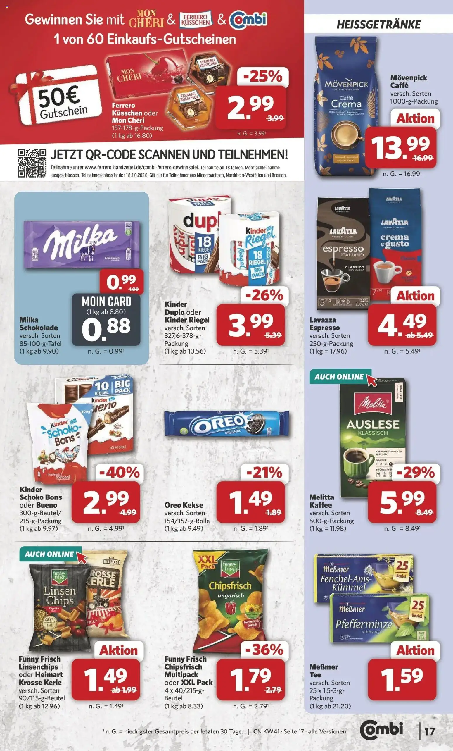 Combi Prospekt Rheine (ab 05.10.2026) zum Blättern | Seite: 17 | Produkte: Melitta, Lavazza, Milka, Mon cheri