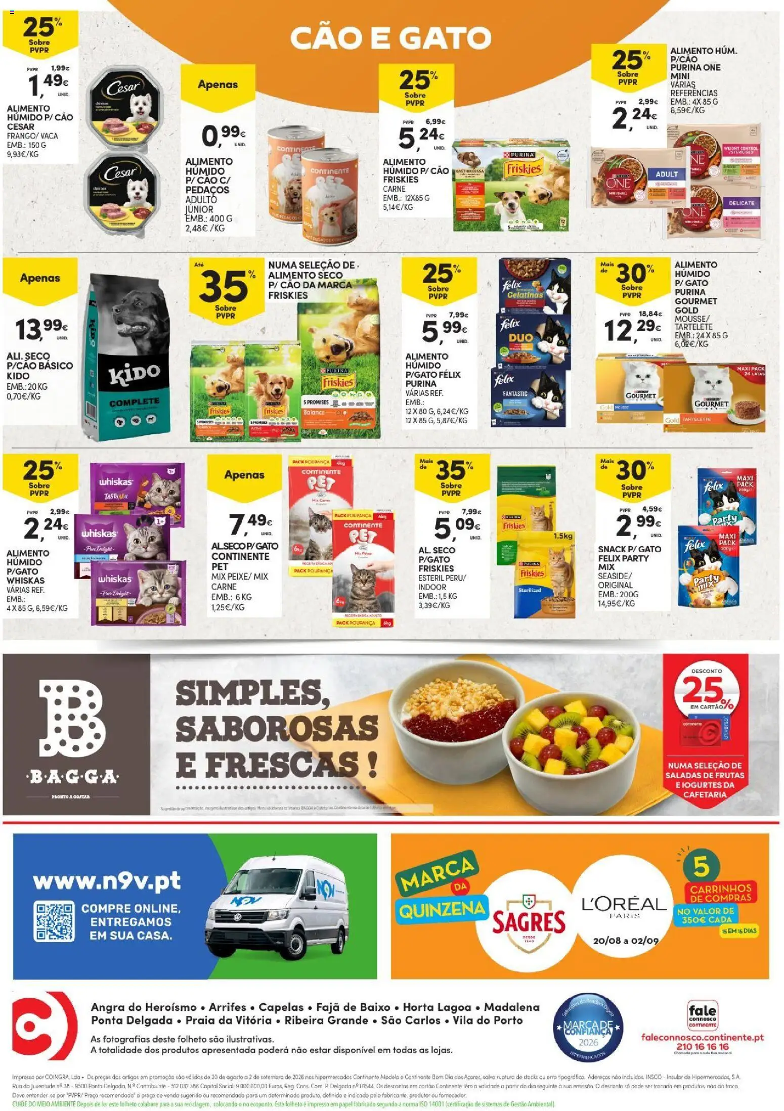 Continente Açores │ válido de 20/08/2026 | Página: 32 | Produtos: Purina one, Iogurtes, Carne, Soda