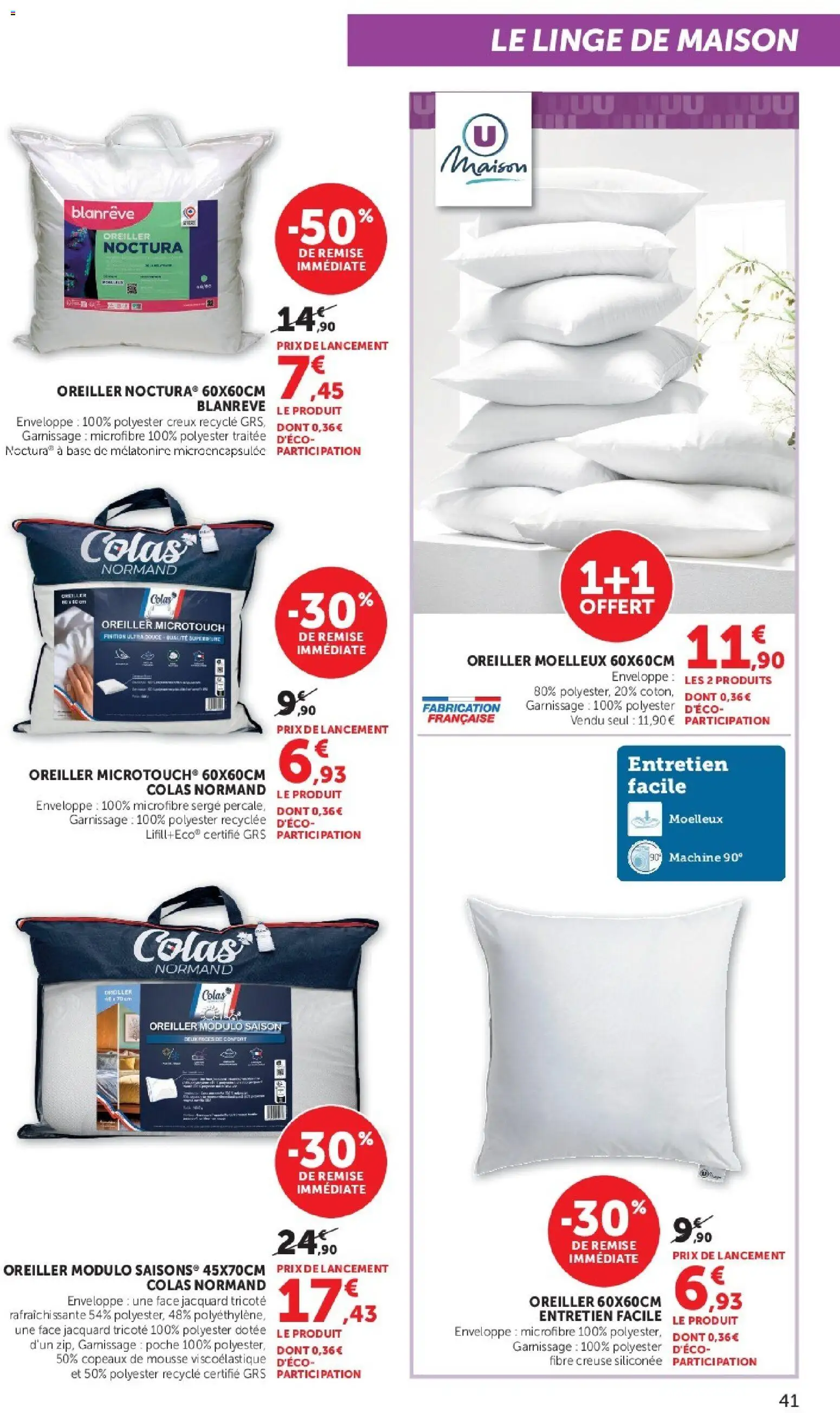 {H1} | Page: 41 | Produits: Base, Enveloppe, Mousse, Oreiller
